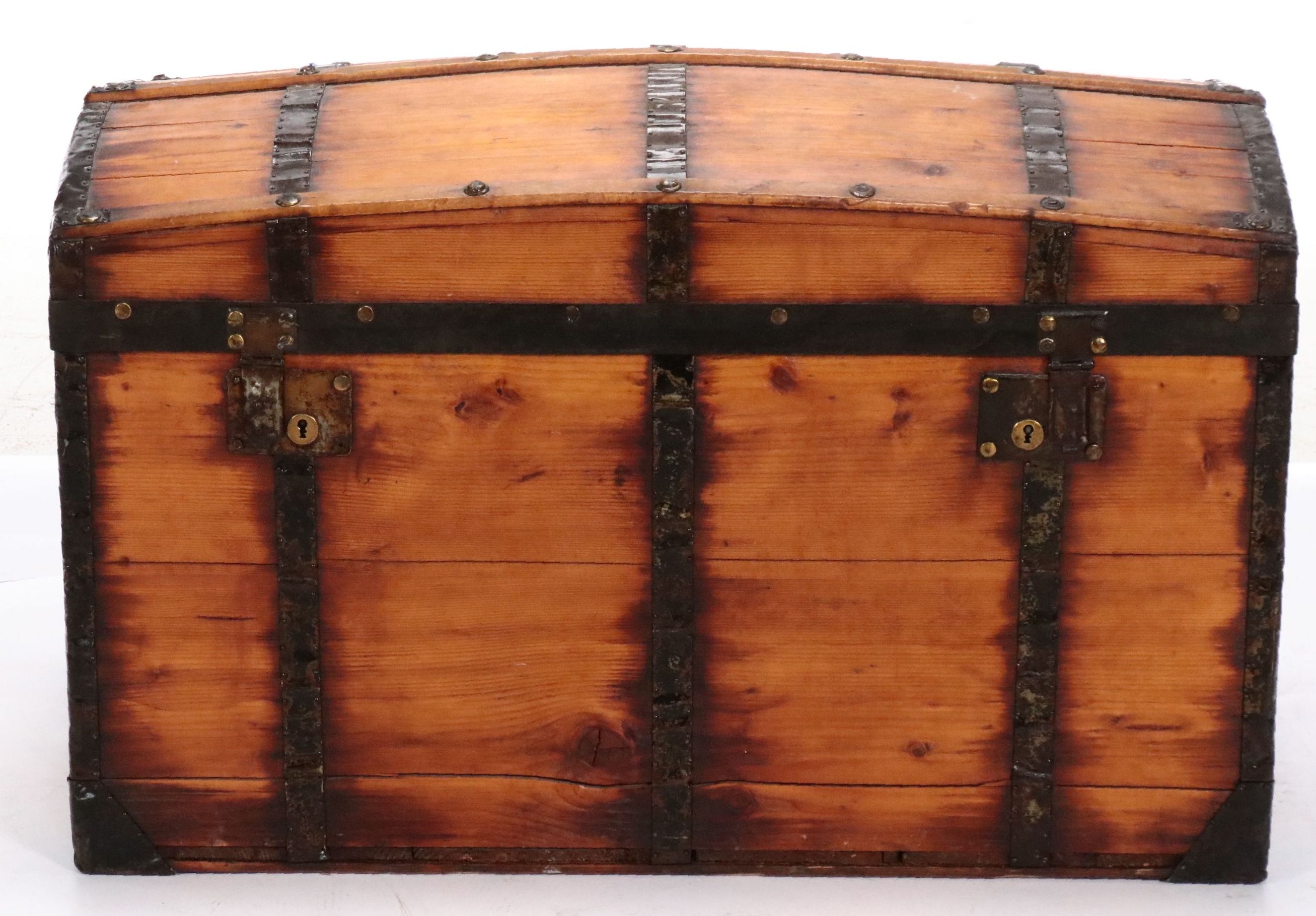 Victorian Wooden Iron Bound Dome Top Trunk,19th Century