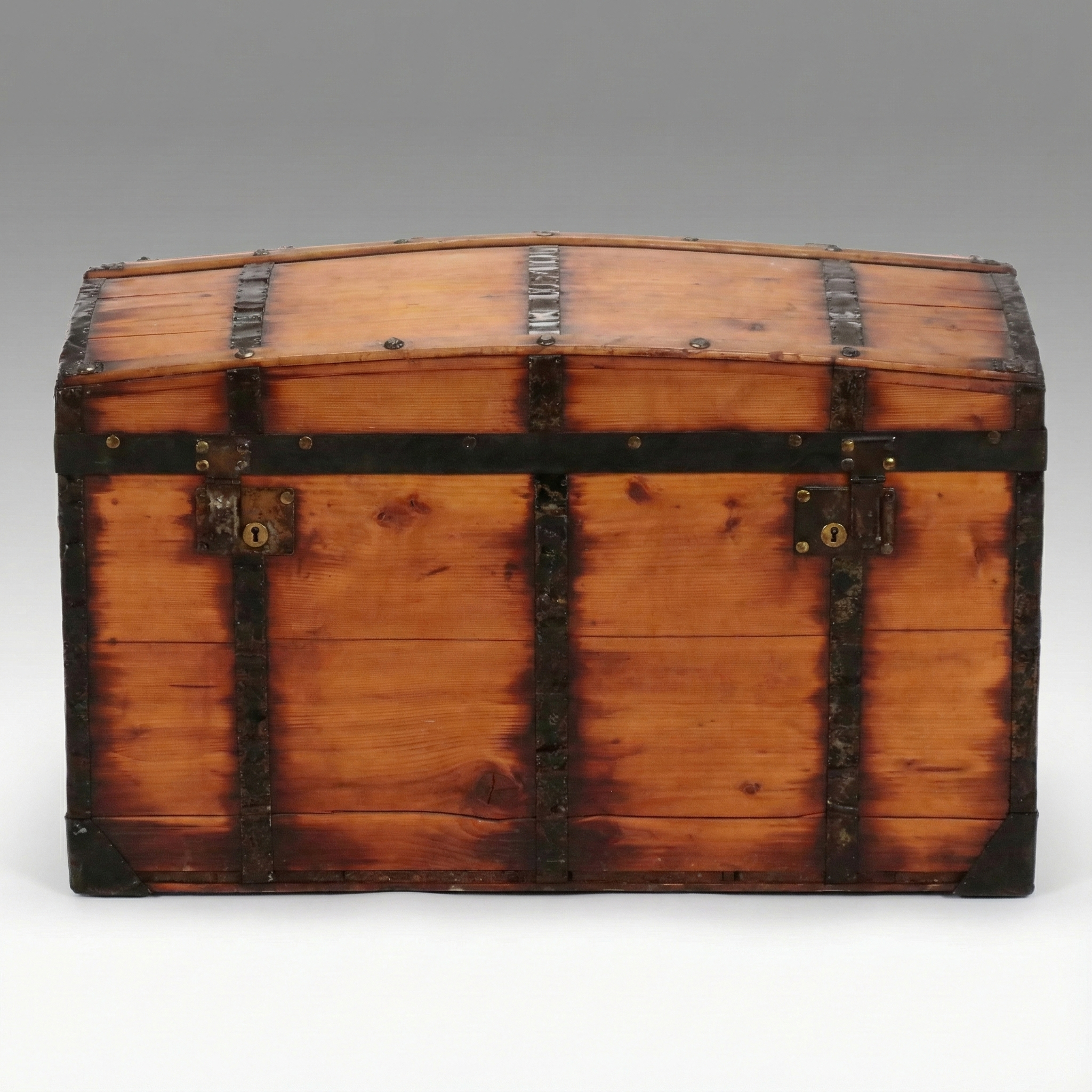 Victorian Wooden Iron Bound Dome Top Trunk,19th Century