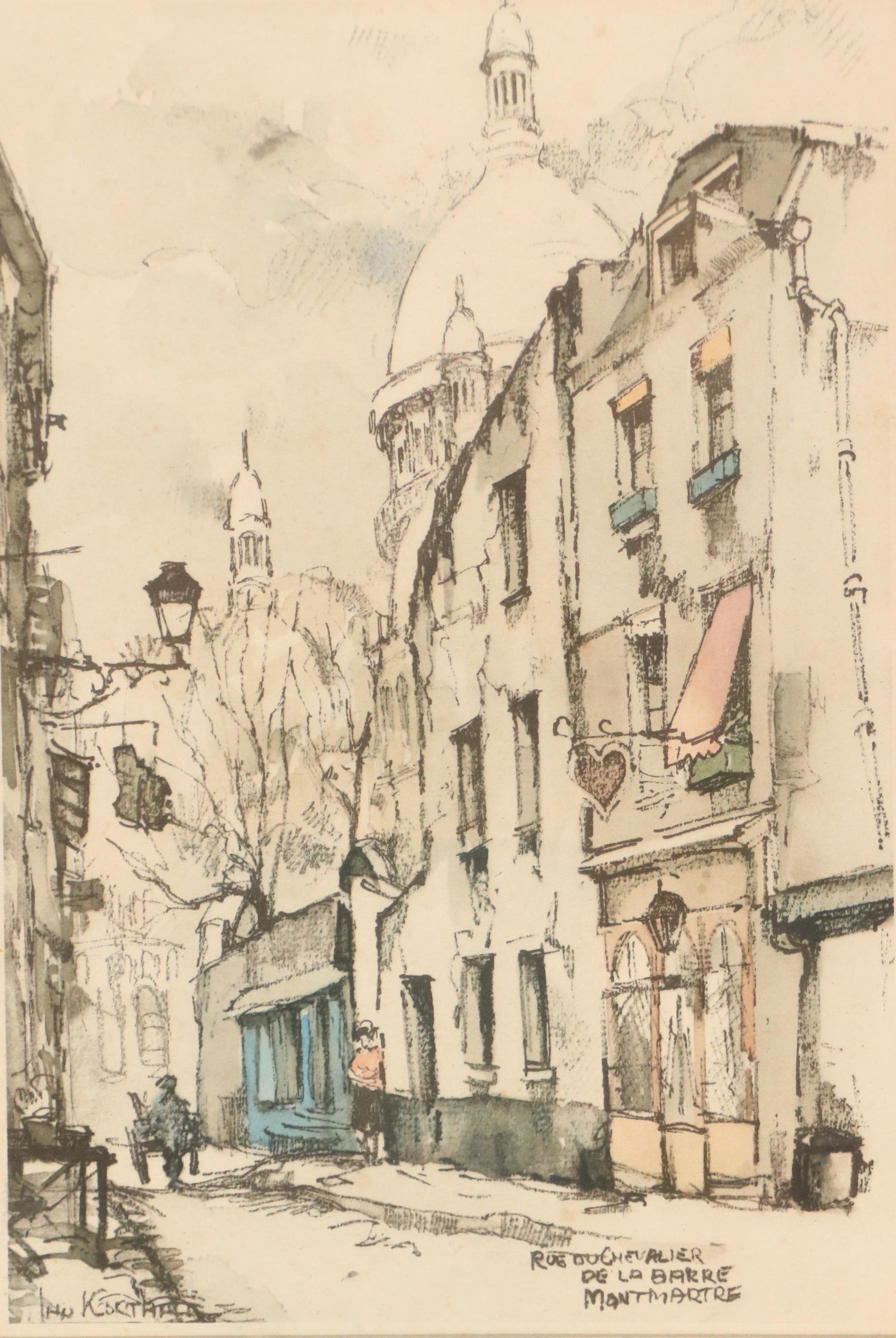 Offset Lithograph After Jan Korthals "Ru du Chevalier de la Barre Montmartre"