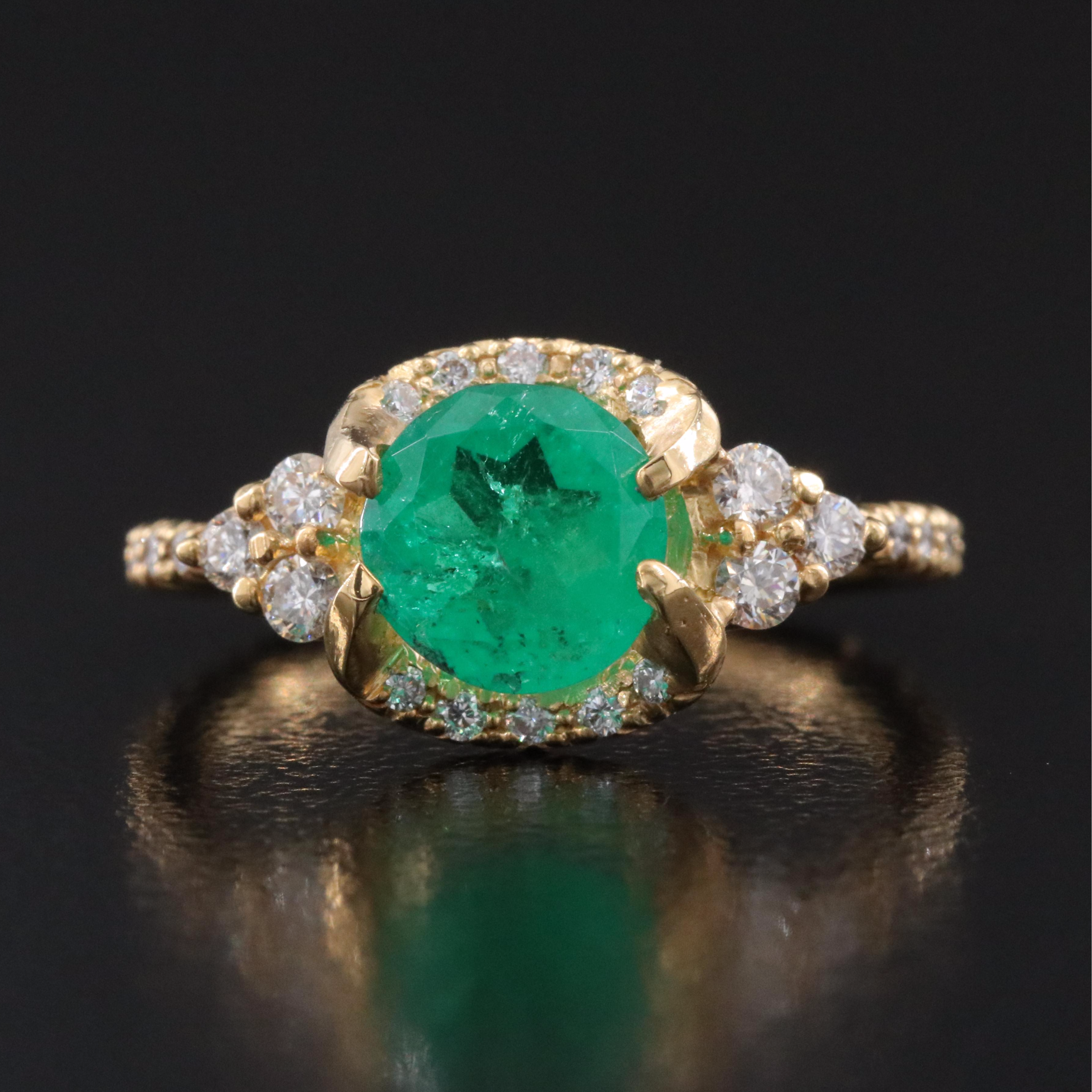 18K 1.01 CT Emerald and Diamond Ring