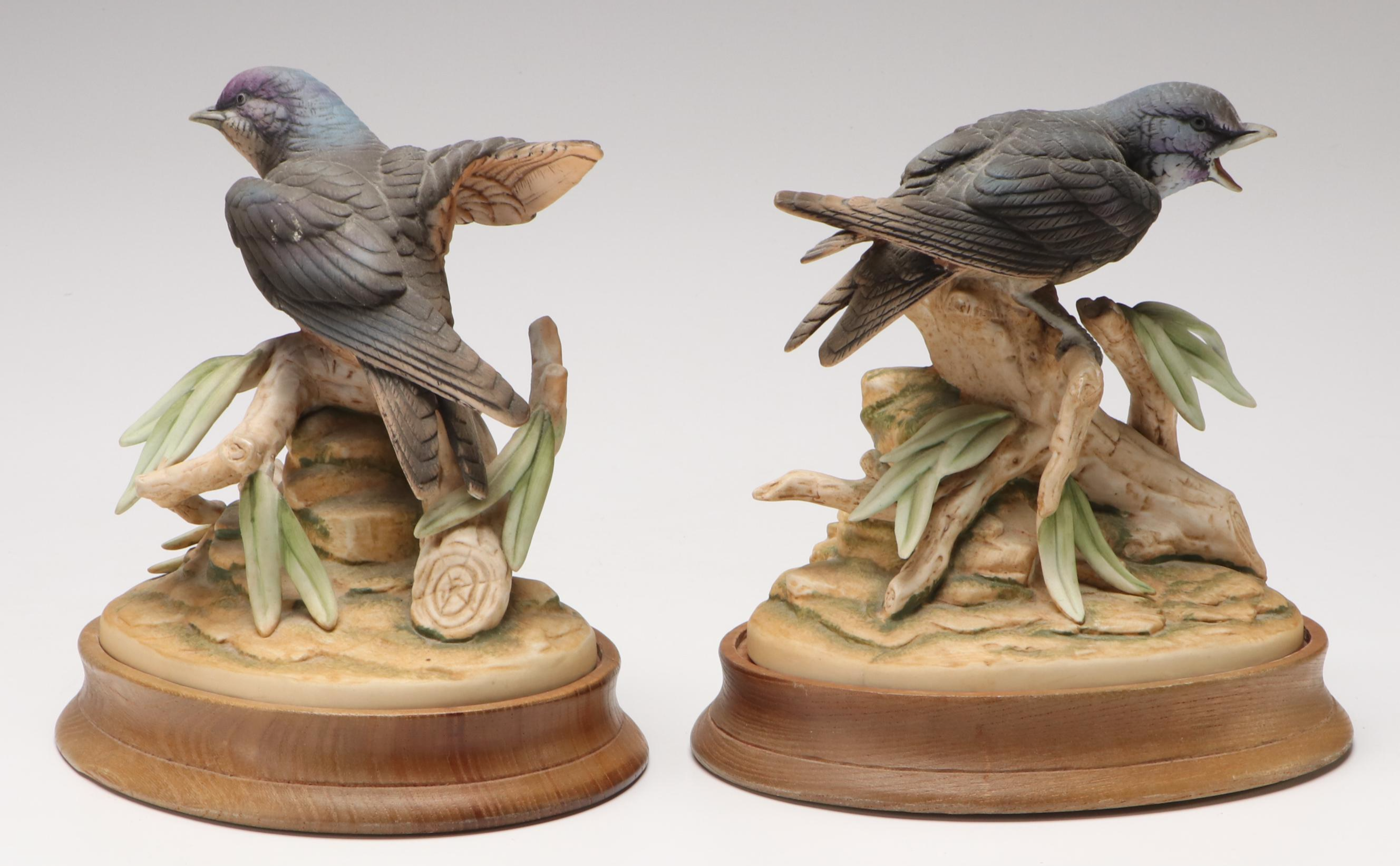 Andrea by Sadek "Purple Martin" Porcelain Figures on Wood Bases