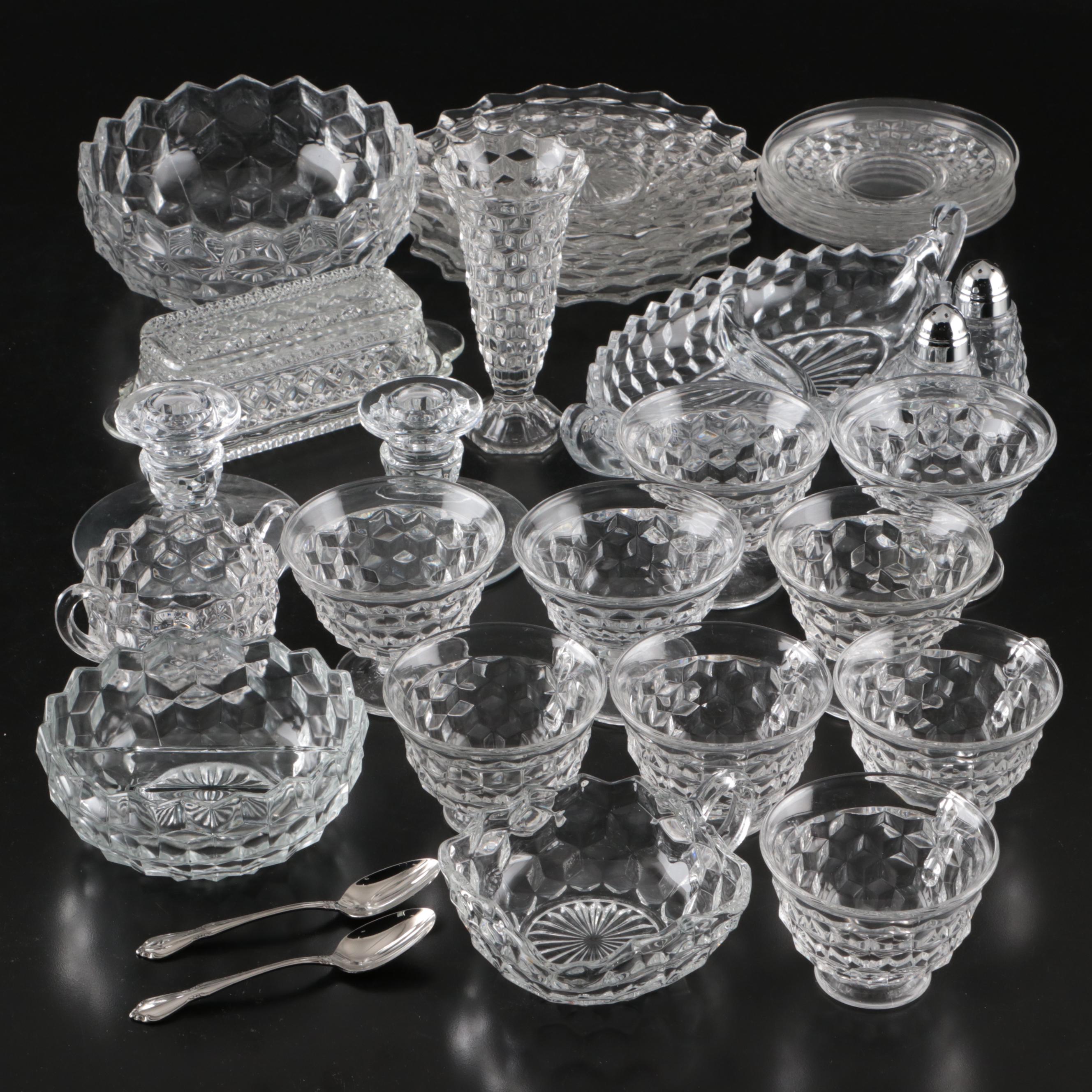 Glass Divided Dishes, Cups and Saucers, Shakers, and Other Glass Serveware