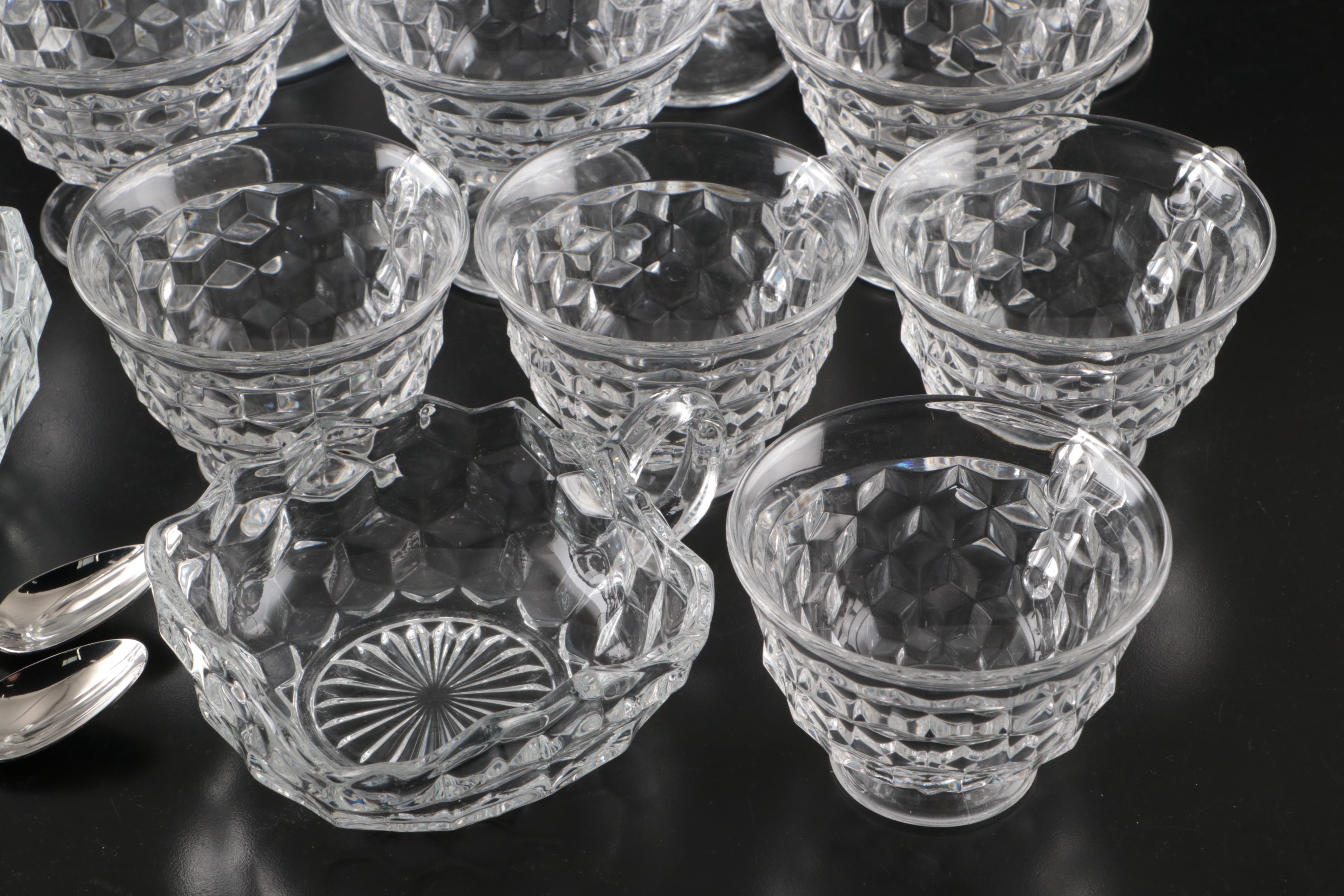 Glass Divided Dishes, Cups and Saucers, Shakers, and Other Glass Serveware