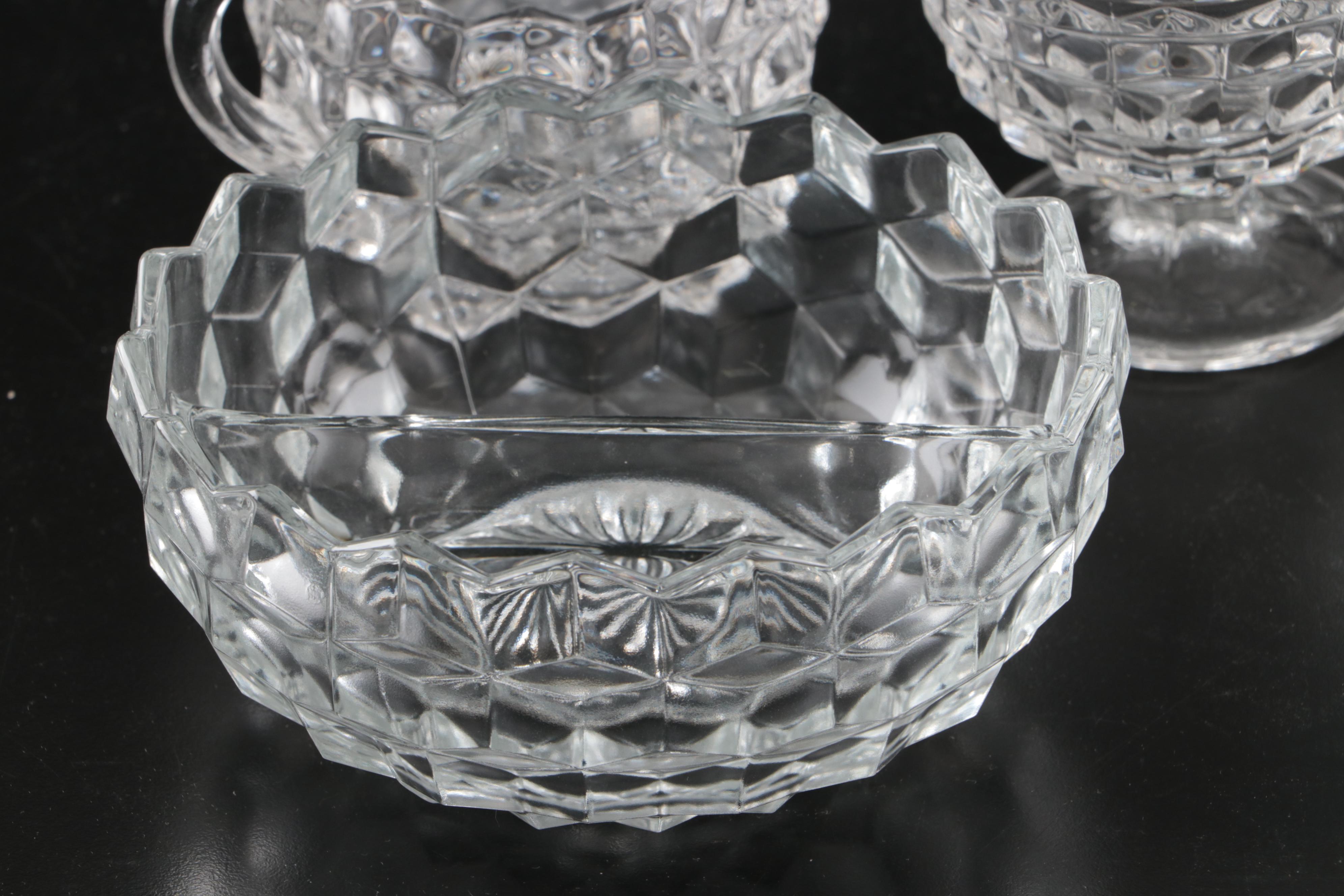 Glass Divided Dishes, Cups and Saucers, Shakers, and Other Glass Serveware