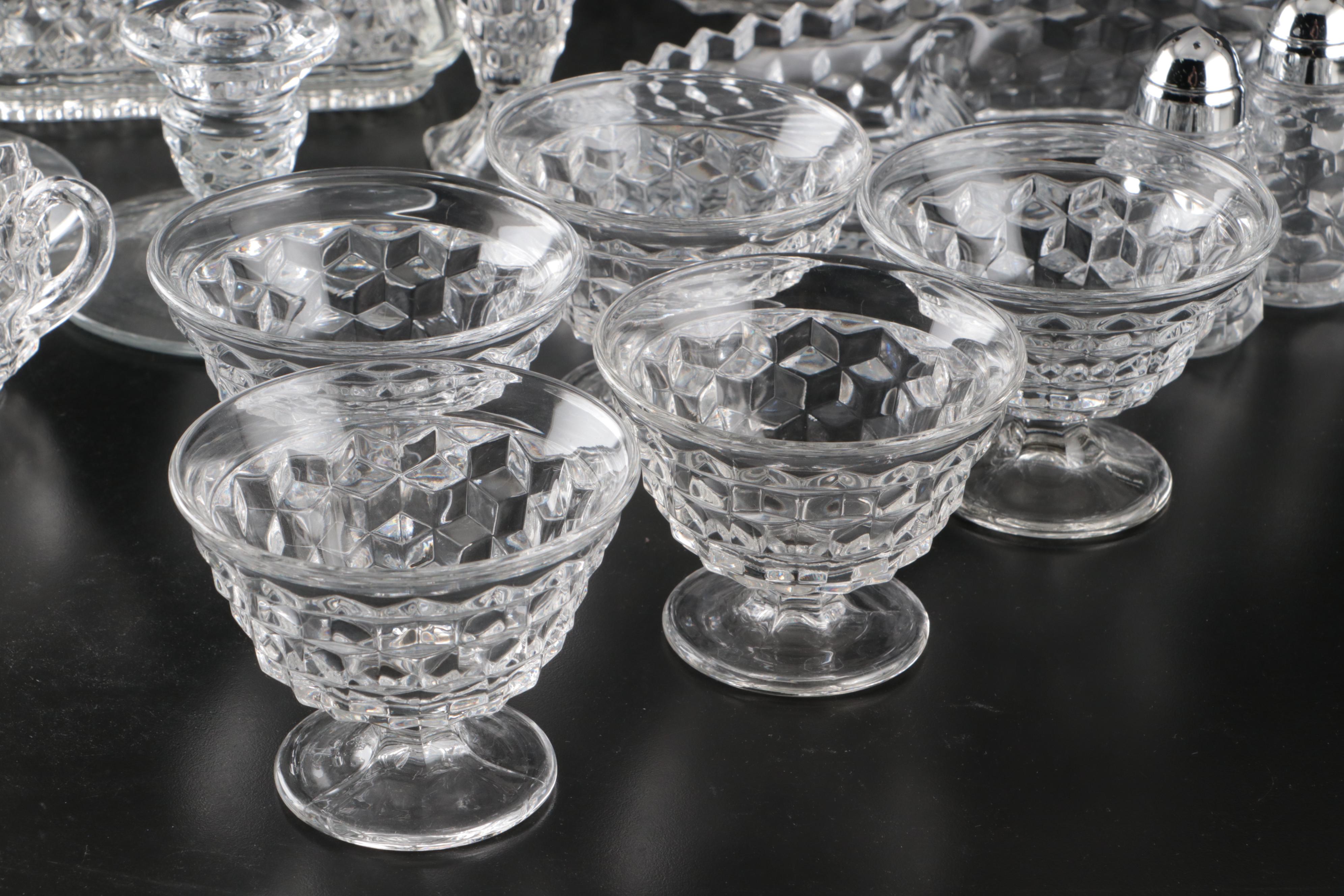 Glass Divided Dishes, Cups and Saucers, Shakers, and Other Glass Serveware