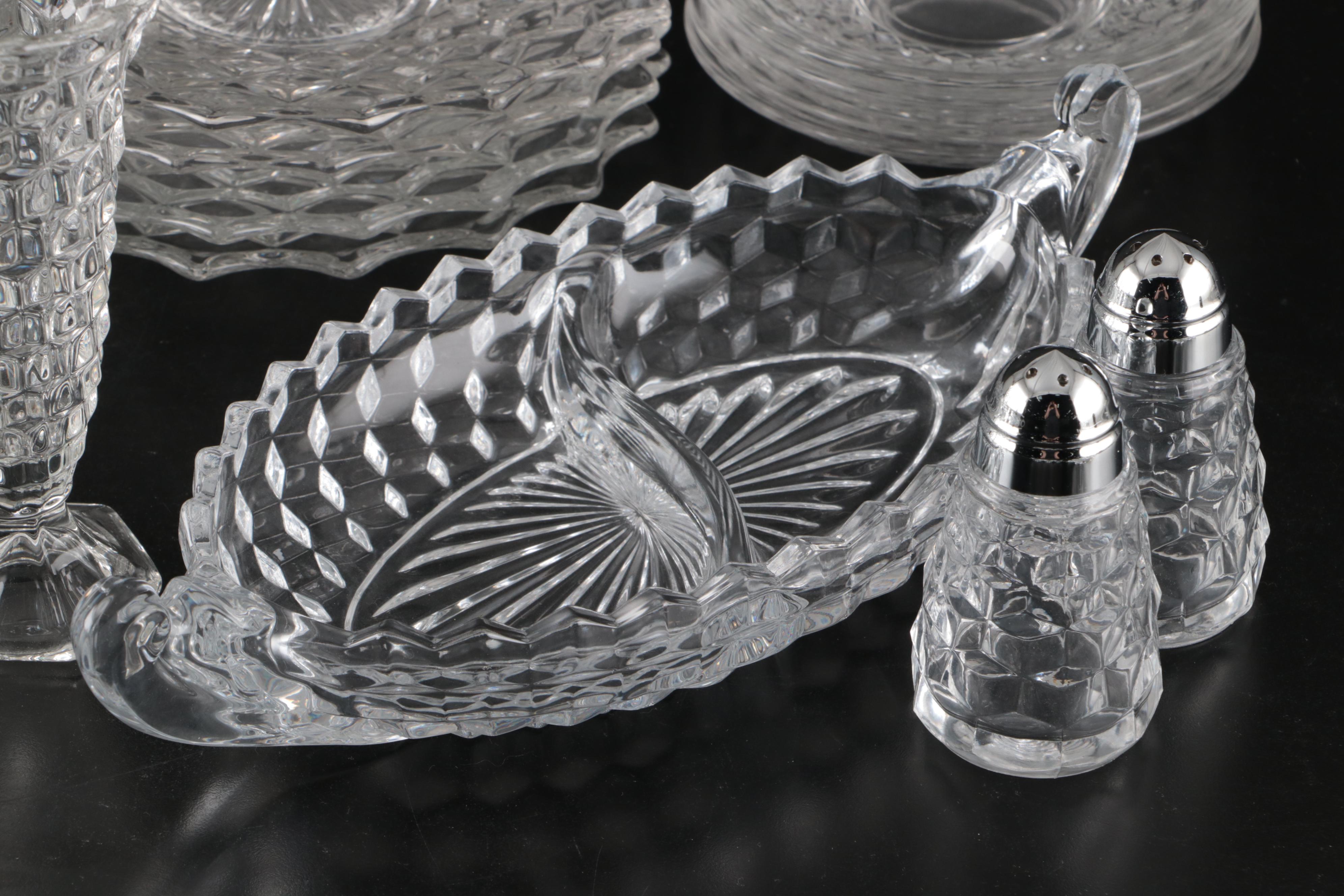 Glass Divided Dishes, Cups and Saucers, Shakers, and Other Glass Serveware