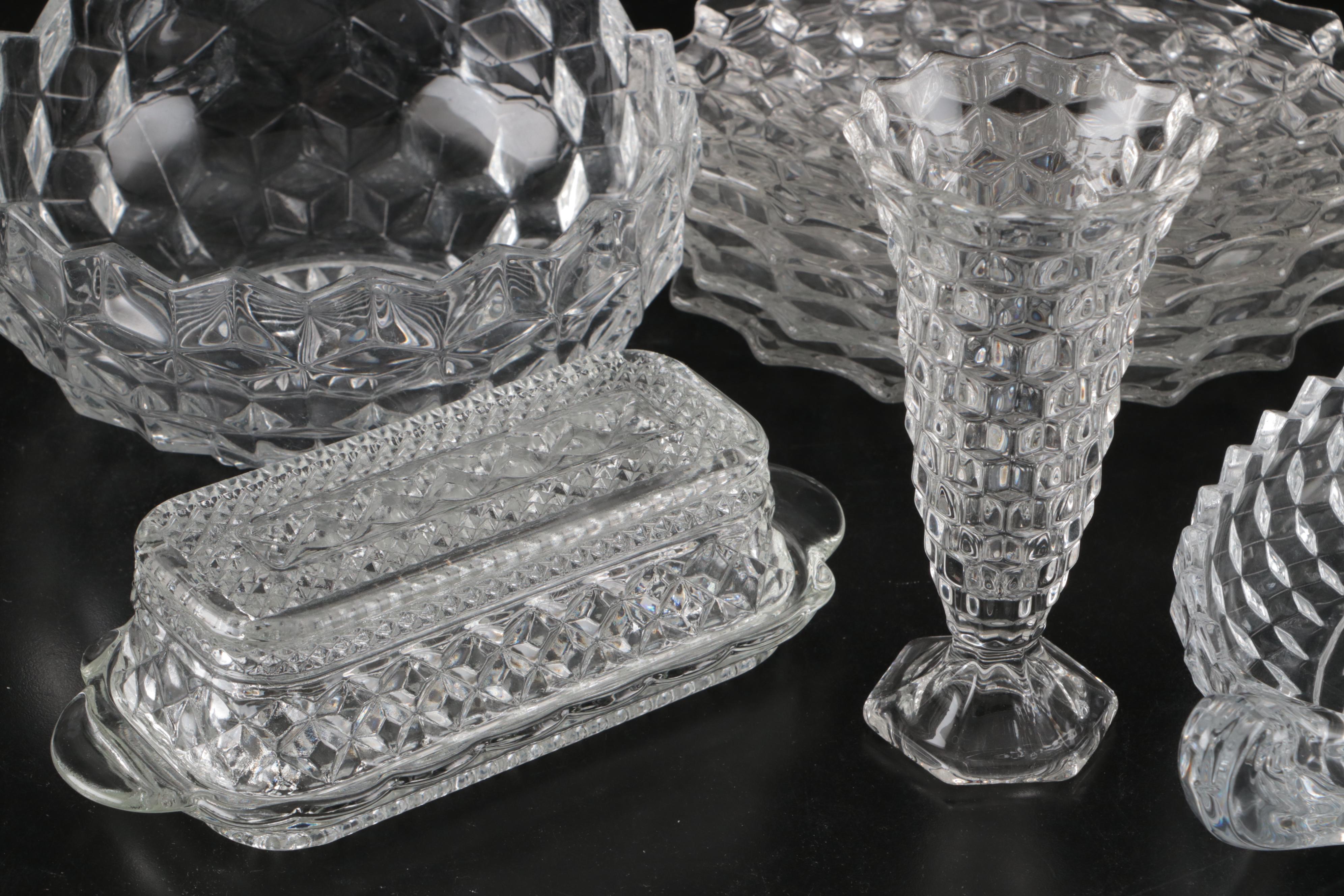 Glass Divided Dishes, Cups and Saucers, Shakers, and Other Glass Serveware