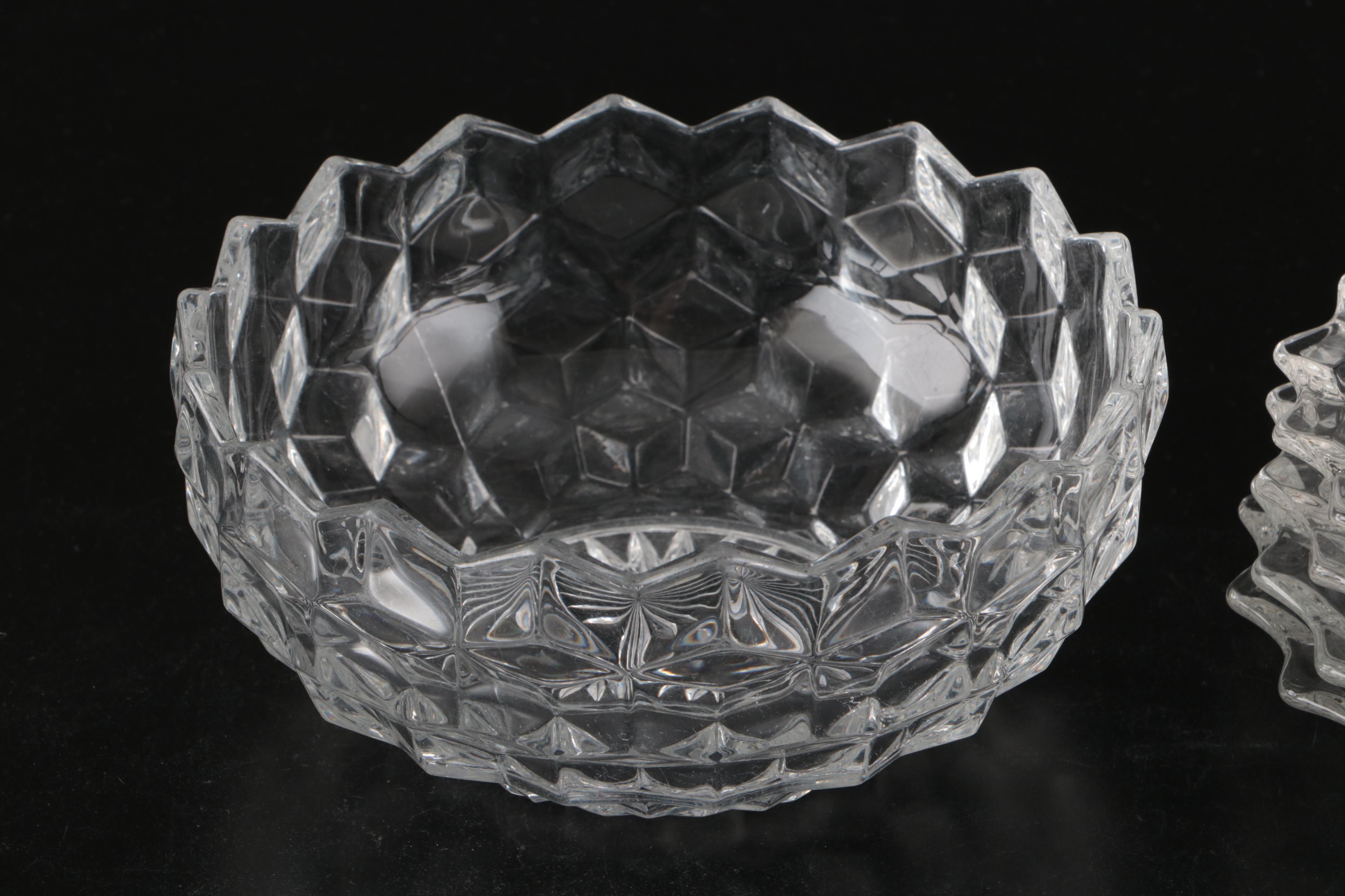 Glass Divided Dishes, Cups and Saucers, Shakers, and Other Glass Serveware