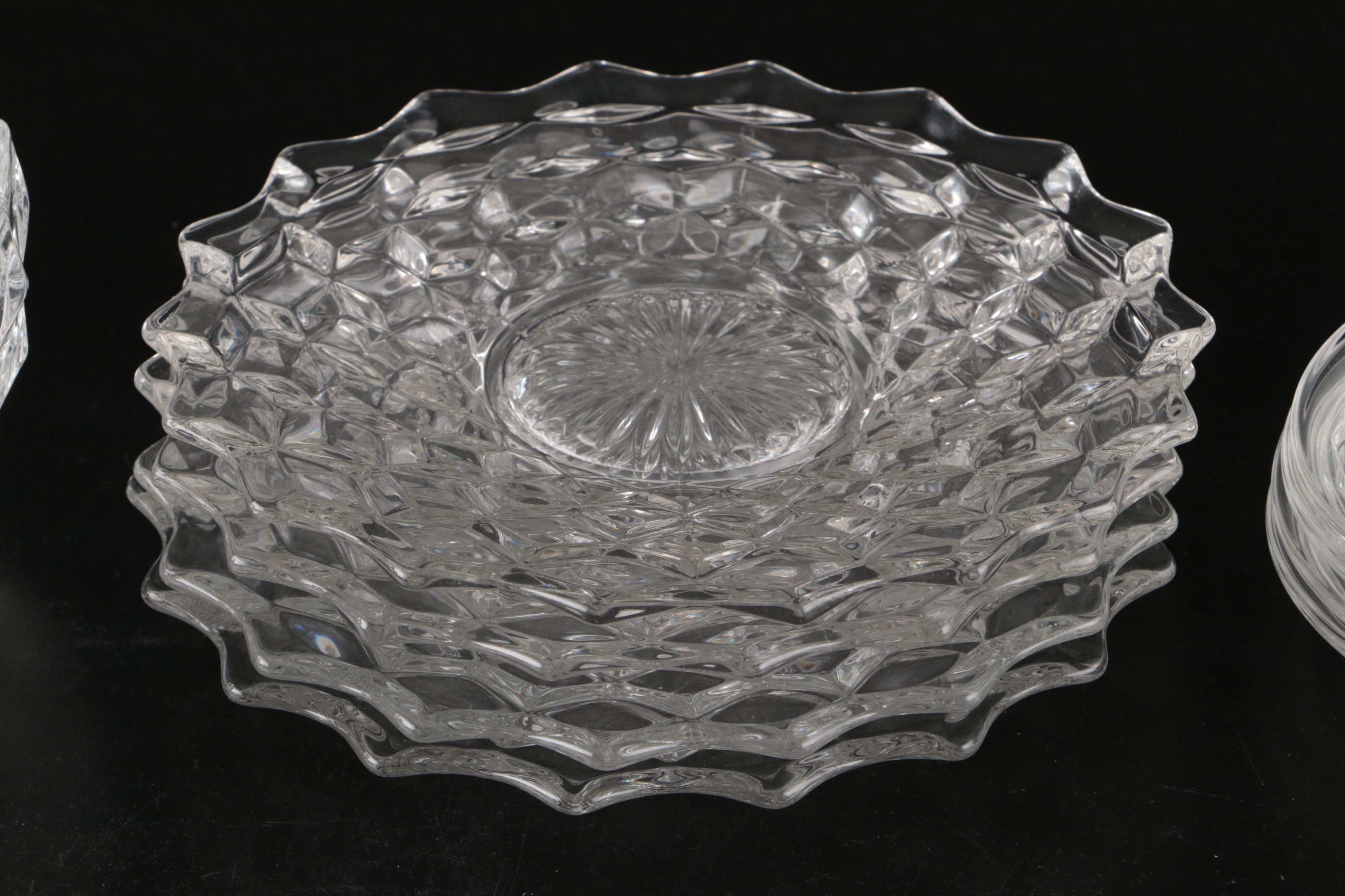 Glass Divided Dishes, Cups and Saucers, Shakers, and Other Glass Serveware