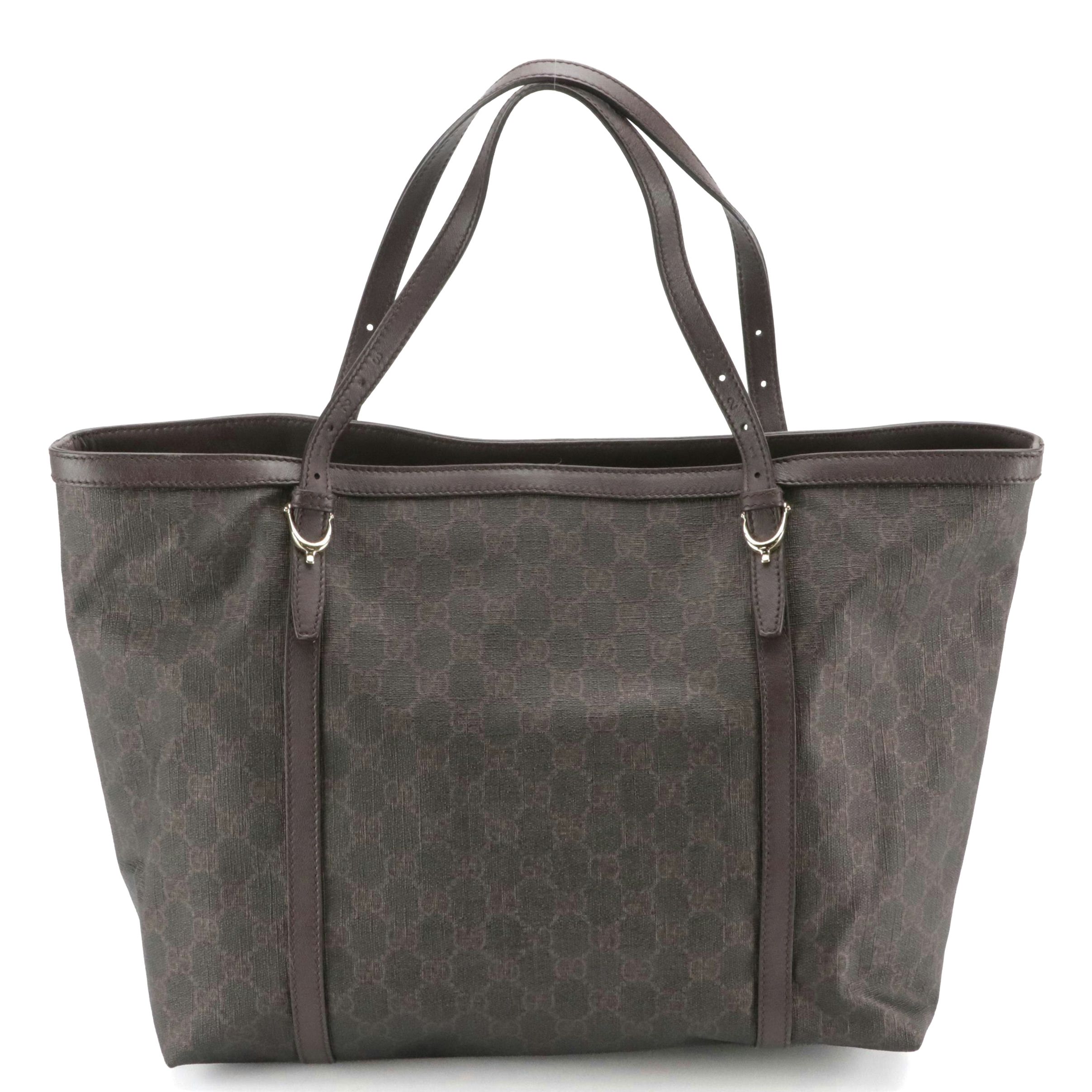 Gucci Nice Tote in Dark Brown GG Supreme Canvas and Calfskin Leather Trim