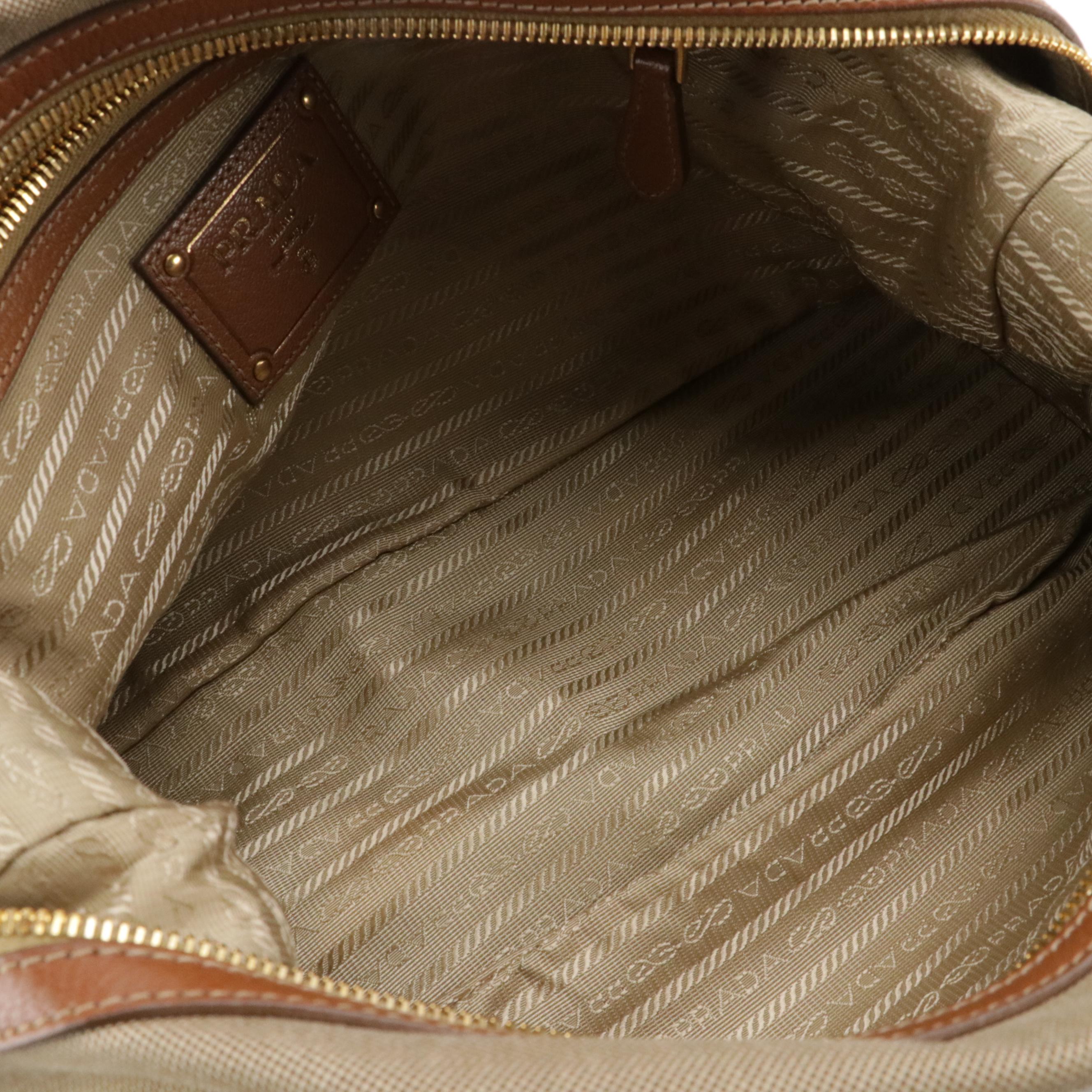 Prada Canapa Logo Jacquard and Leather Shoulder Bag