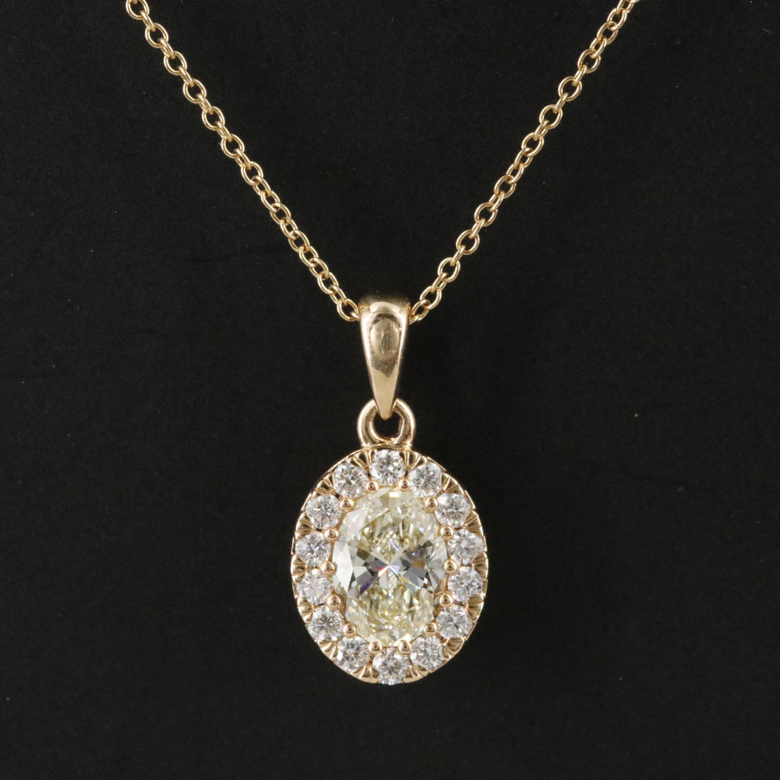 14K 1.00 CTW Lab Grown Diamond Halo Pendant Necklace with Fancy Yellow Center