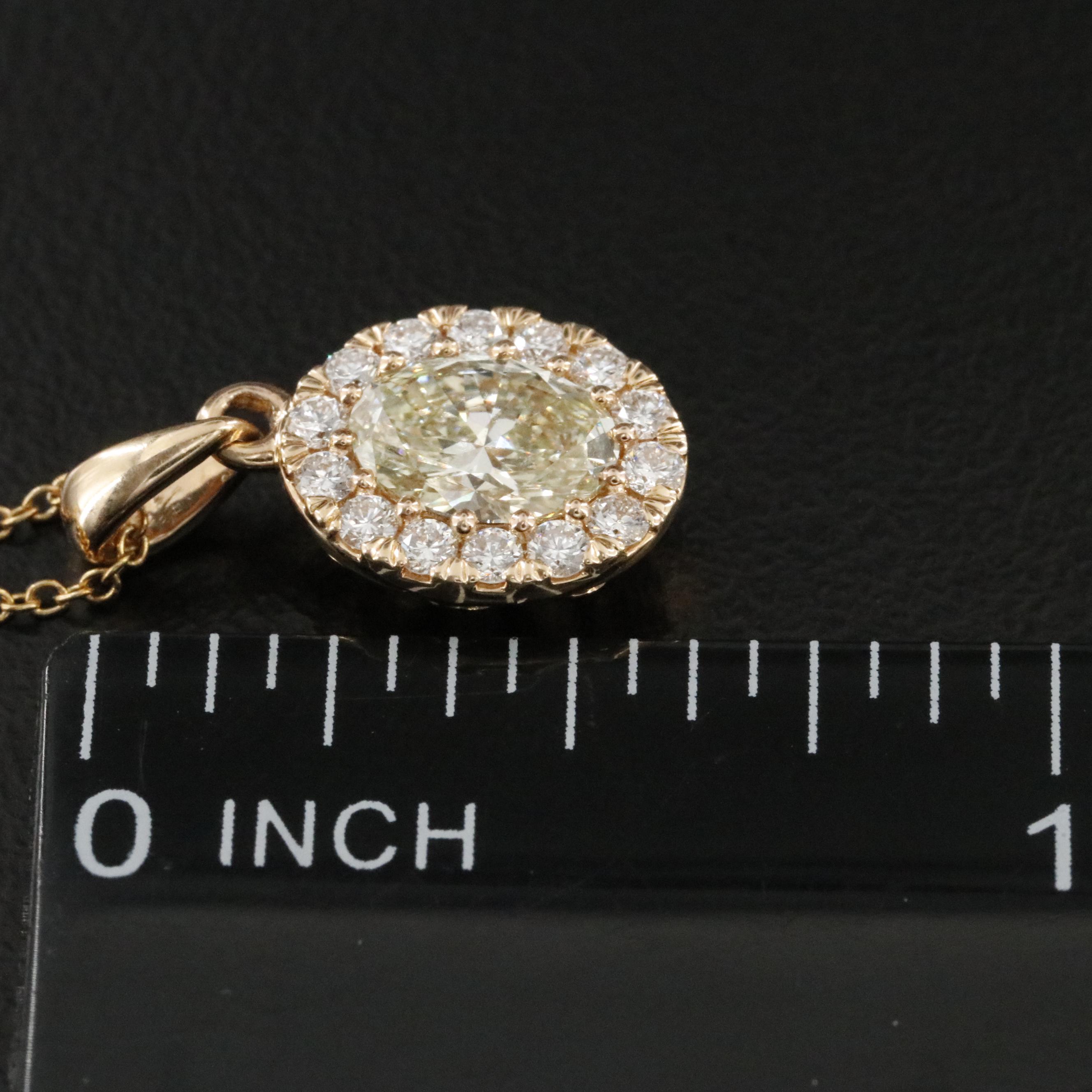 14K 1.00 CTW Lab Grown Diamond Halo Pendant Necklace with Fancy Yellow Center