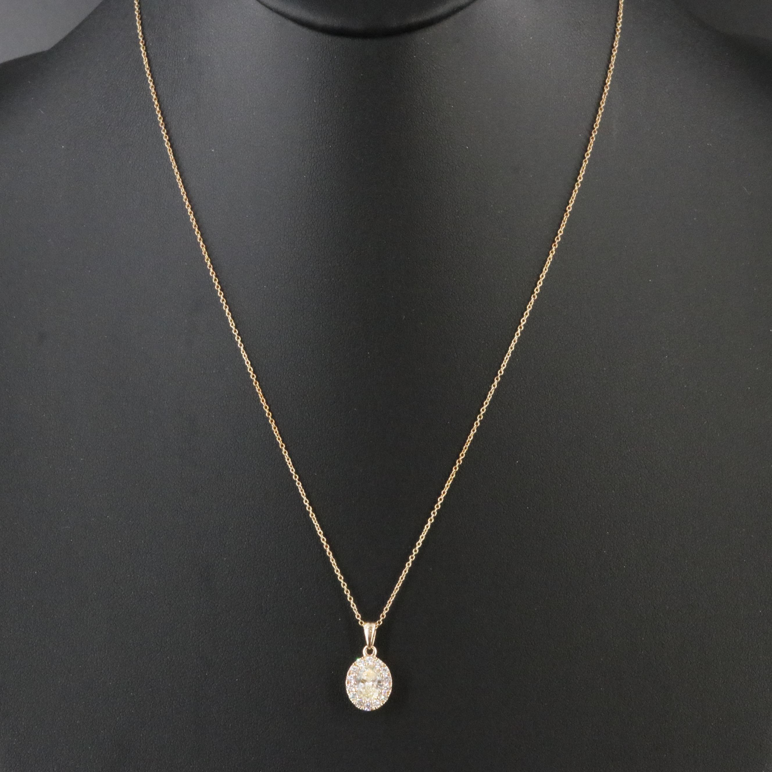 14K 1.00 CTW Lab Grown Diamond Halo Pendant Necklace with Fancy Yellow Center