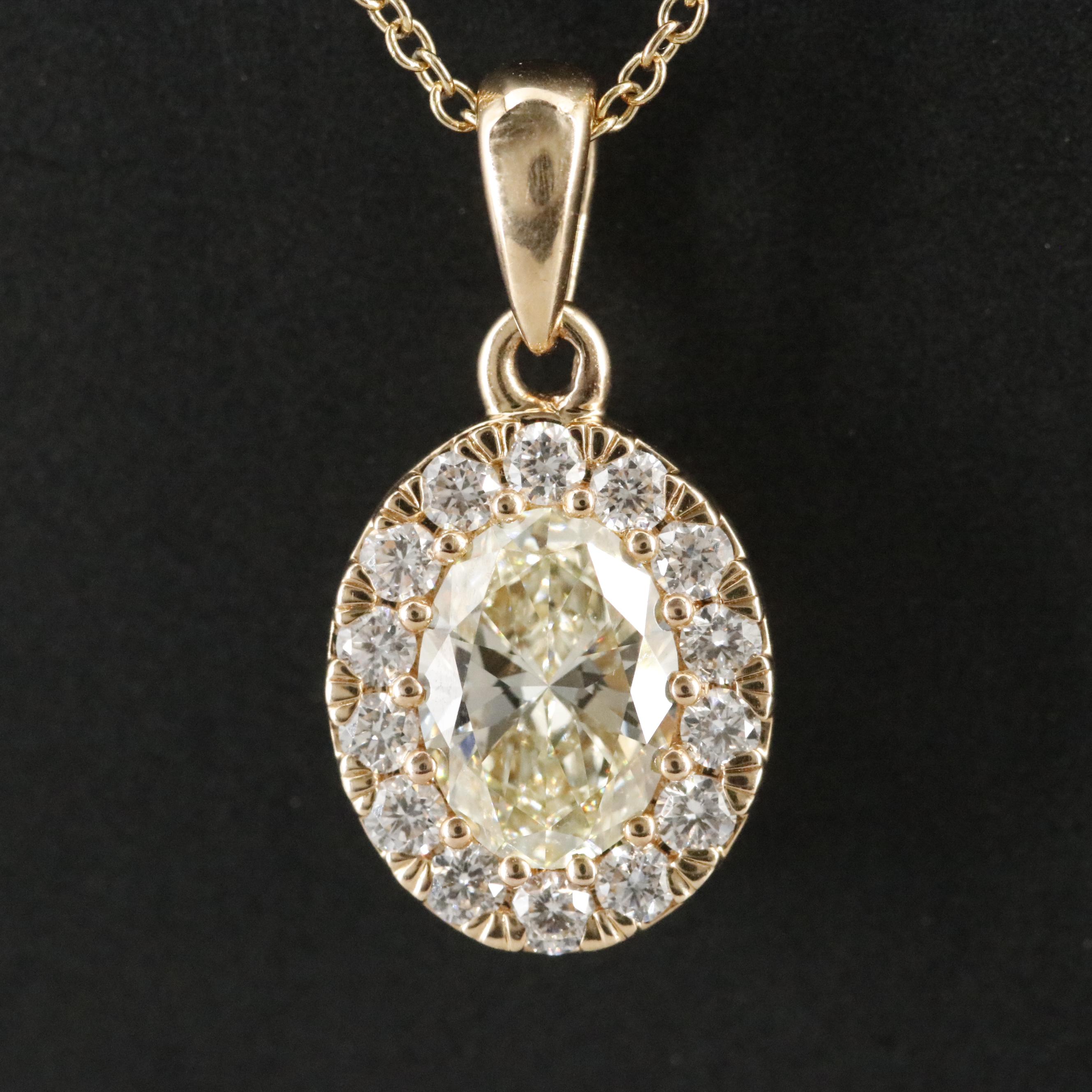 14K 1.00 CTW Lab Grown Diamond Halo Pendant Necklace with Fancy Yellow Center