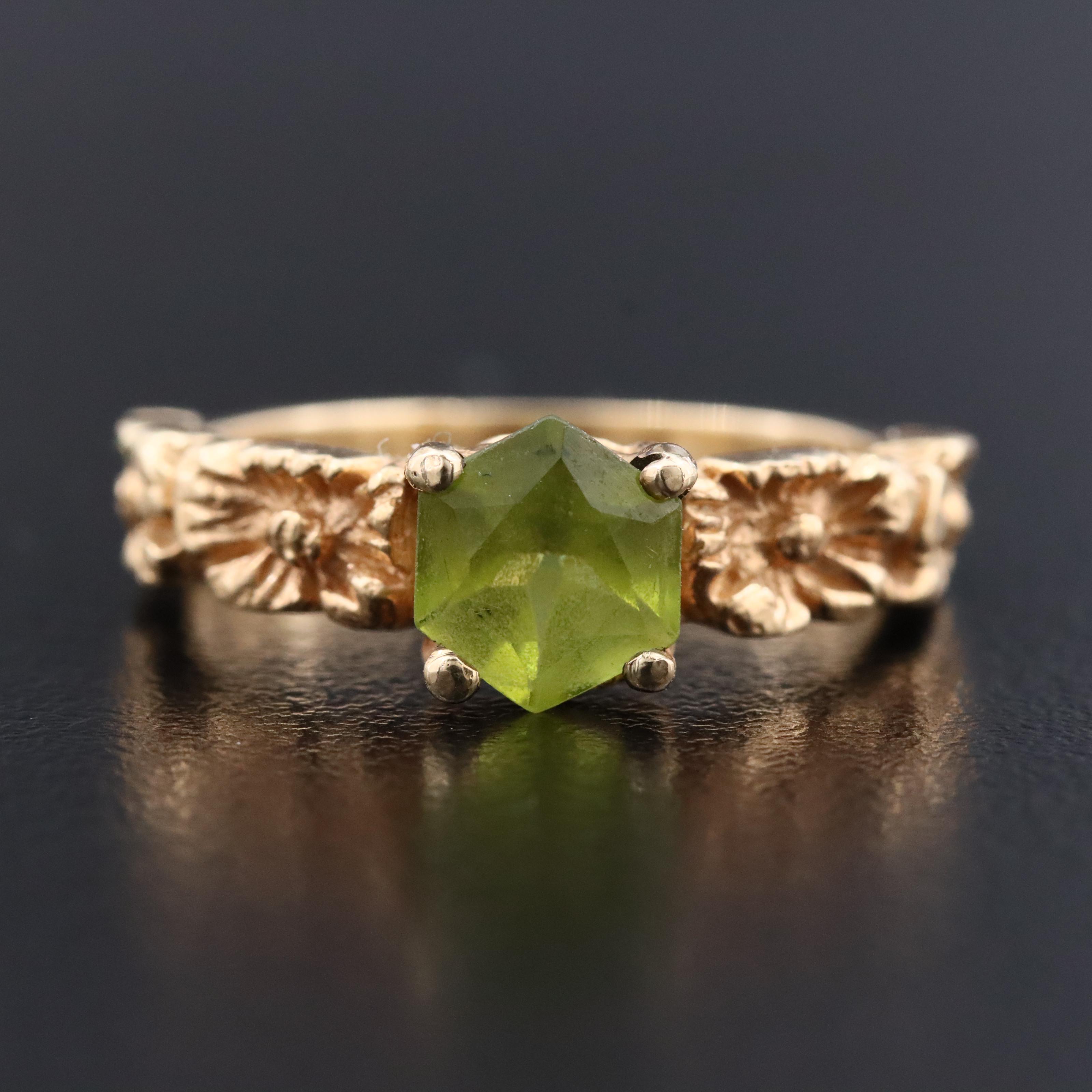 14K Peridot Floral Band Ring