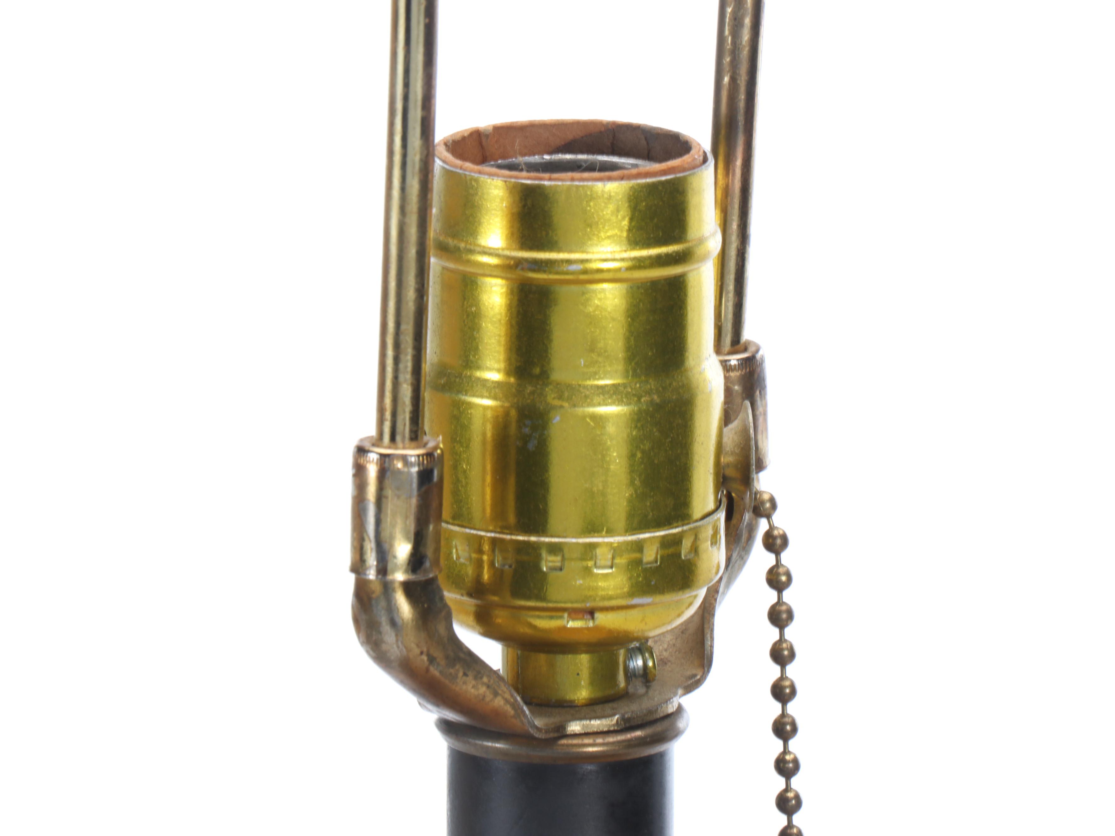 MCM Style Walnut Finish Carved Table Lamp with Drum Shade