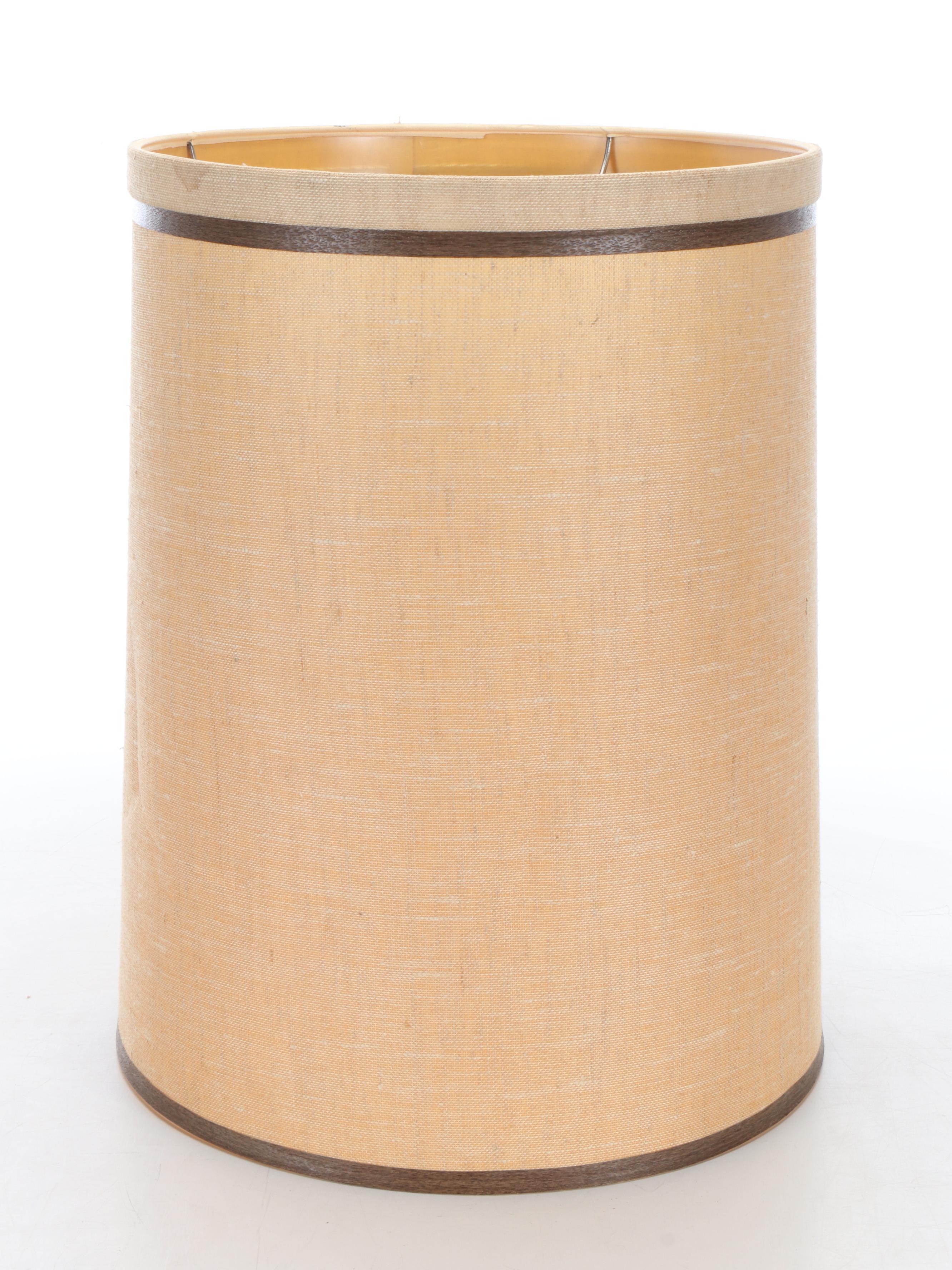 MCM Style Walnut Finish Carved Table Lamp with Drum Shade