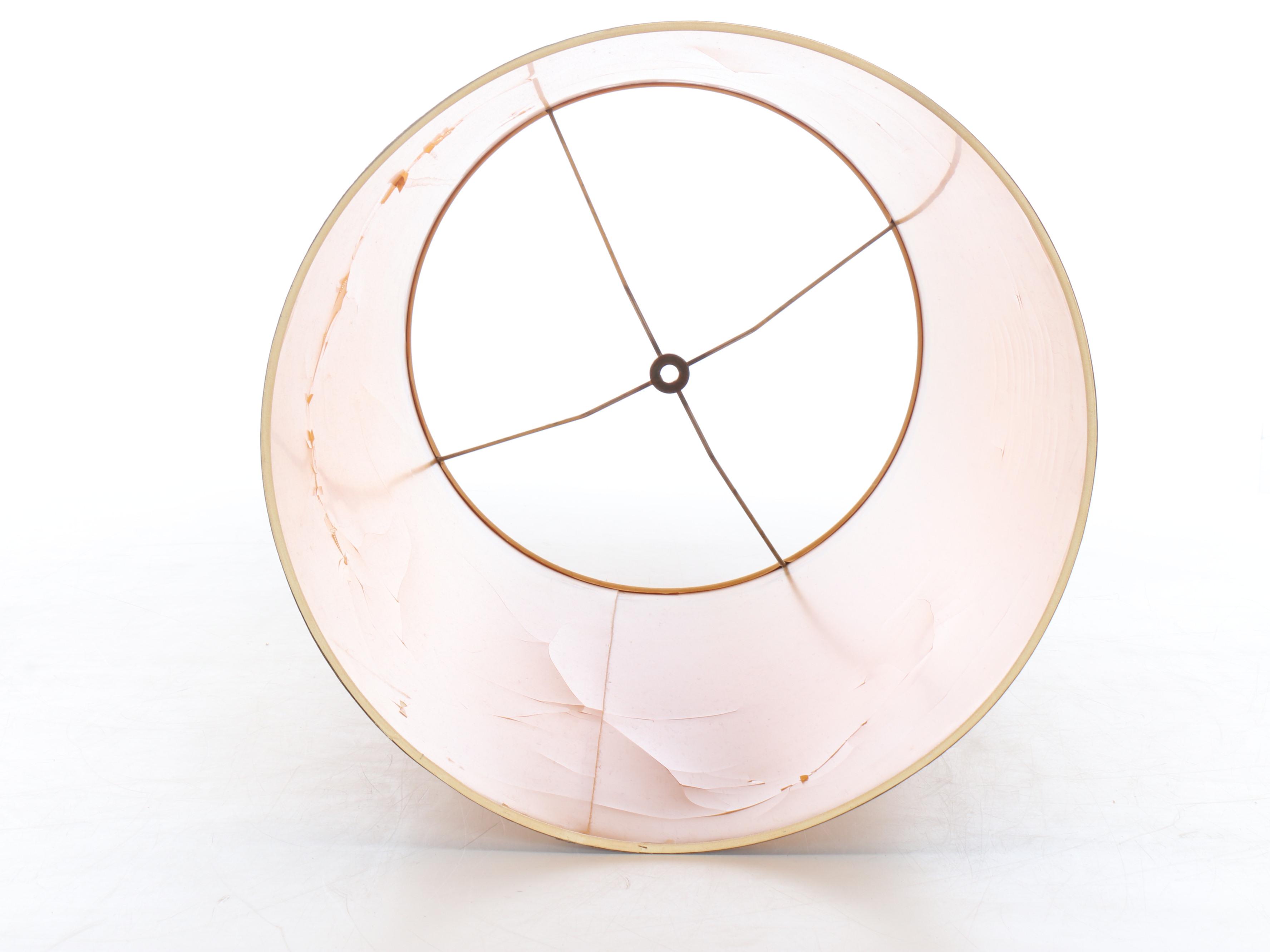 MCM Style Walnut Finish Carved Table Lamp with Drum Shade