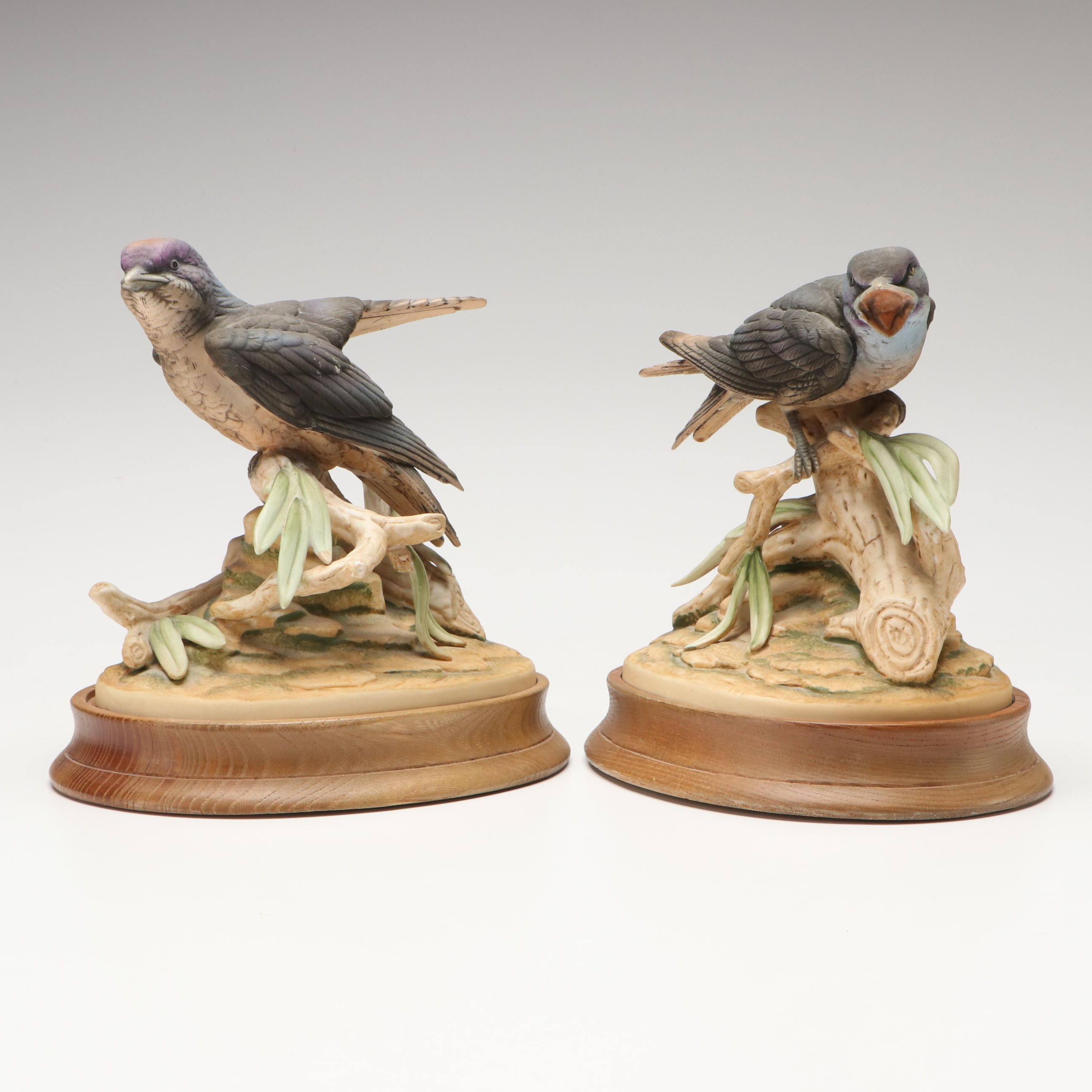 Andrea by Sadek "Purple Martin" Porcelain Figures on Wood Bases