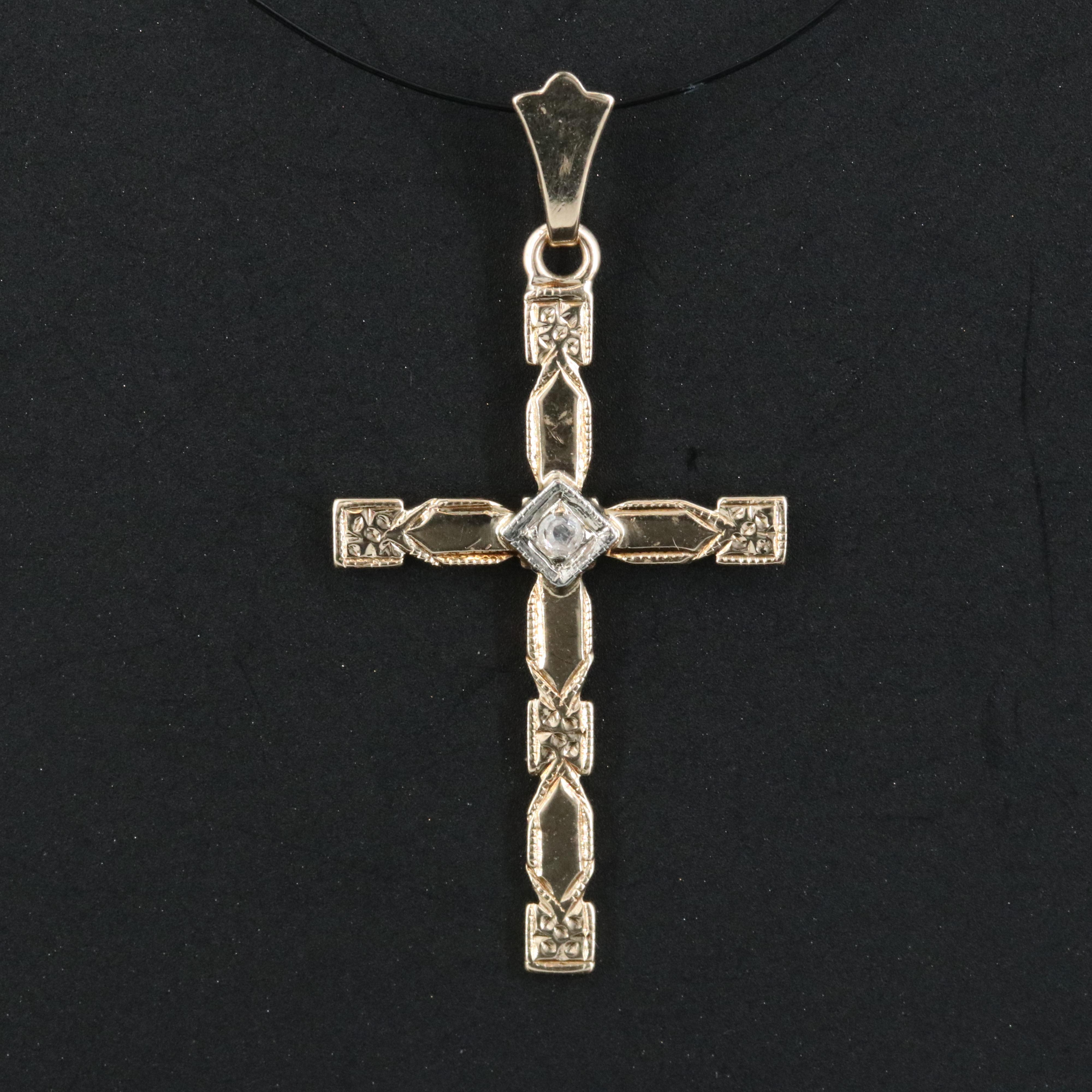 14K Diamond Accented Cross Pendant