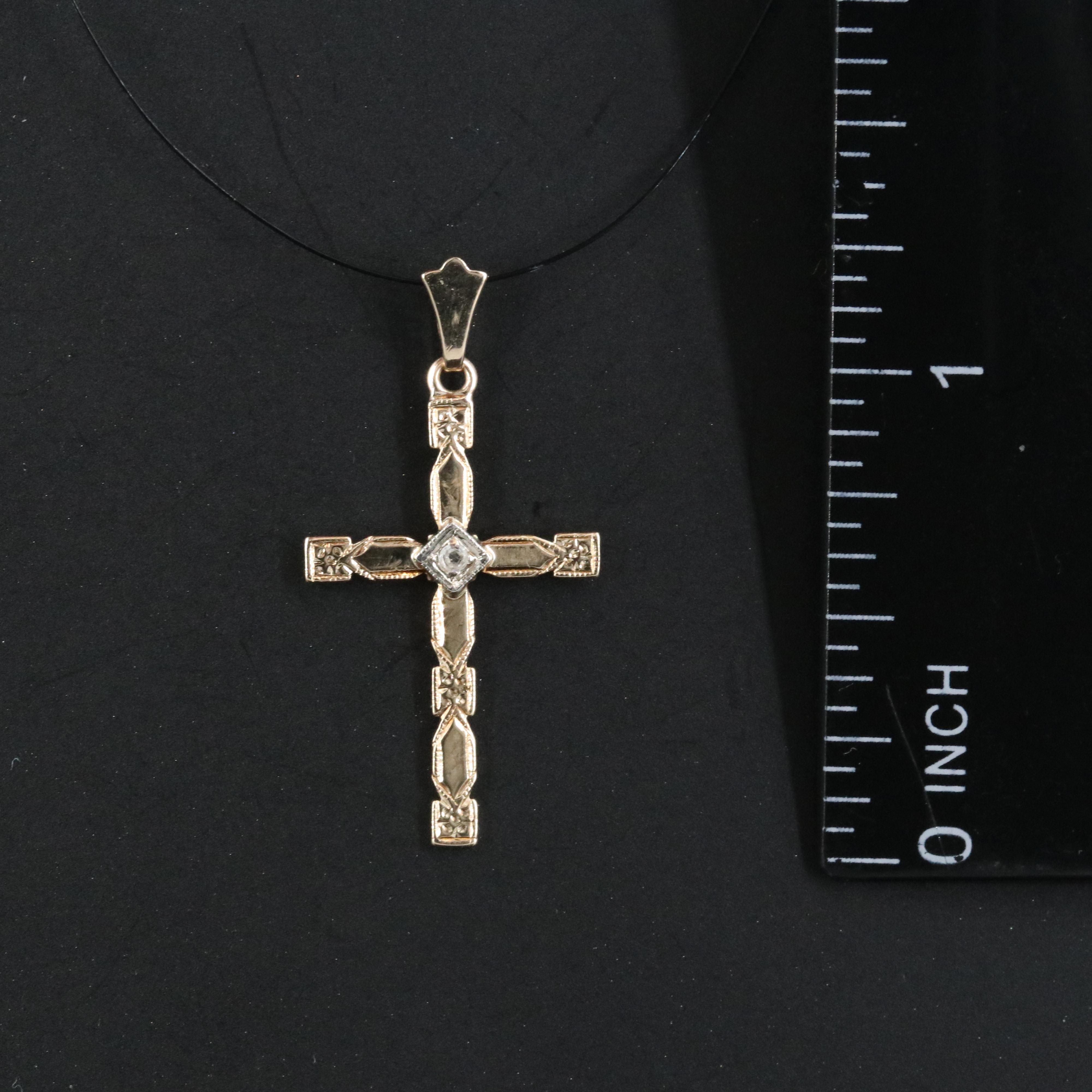 14K Diamond Accented Cross Pendant