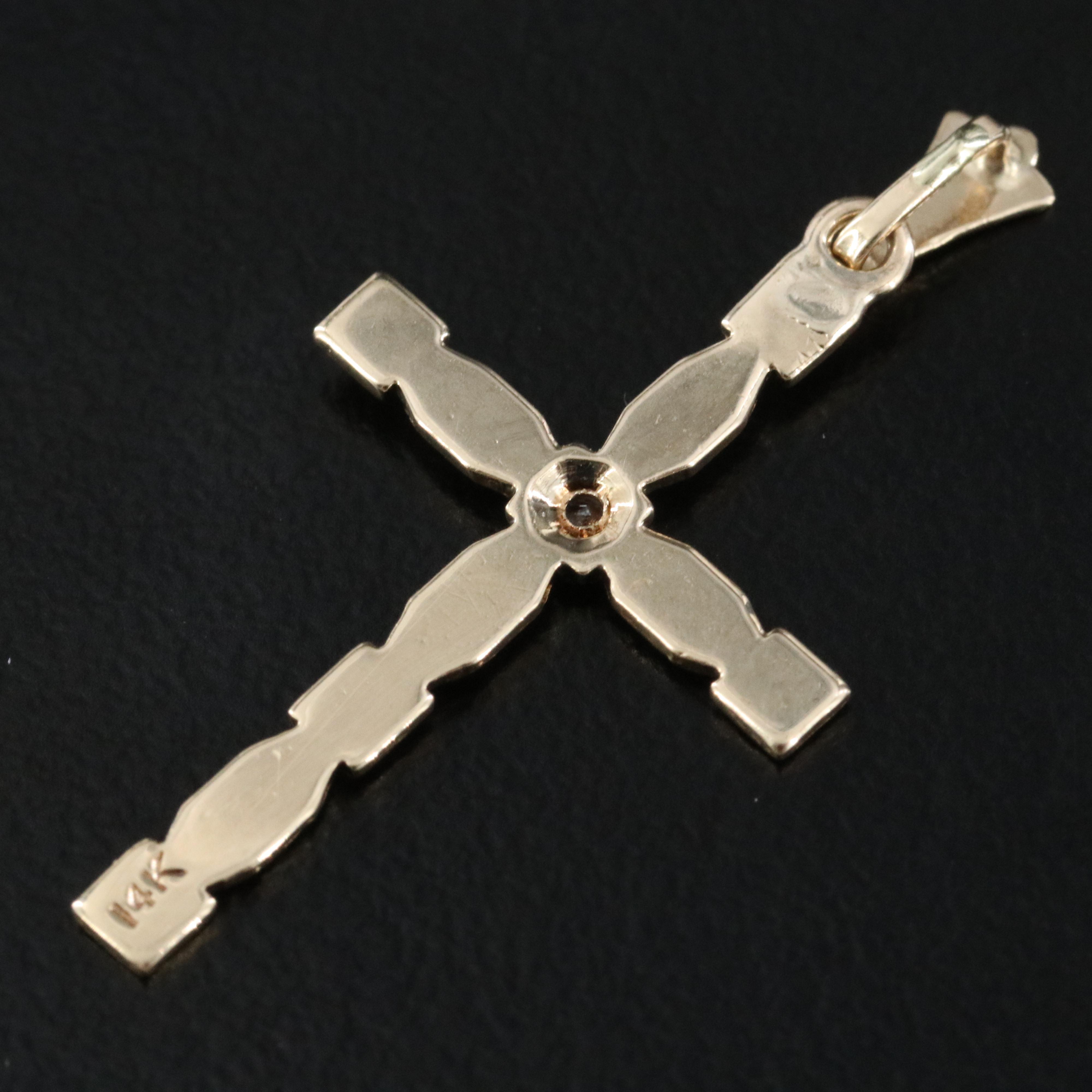 14K Diamond Accented Cross Pendant