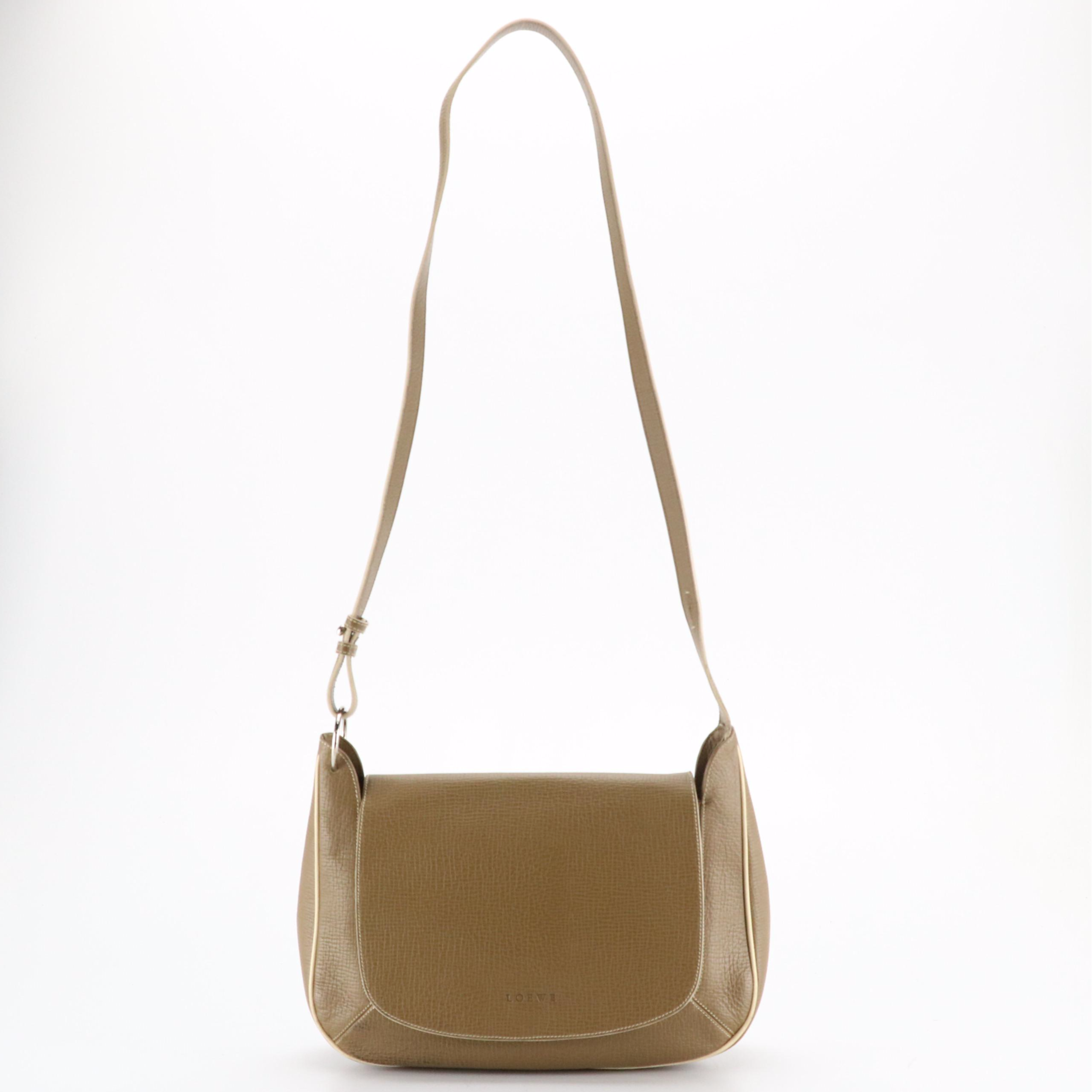 Loewe Flap Front Crossbody Bag in Khaki Textured Leather