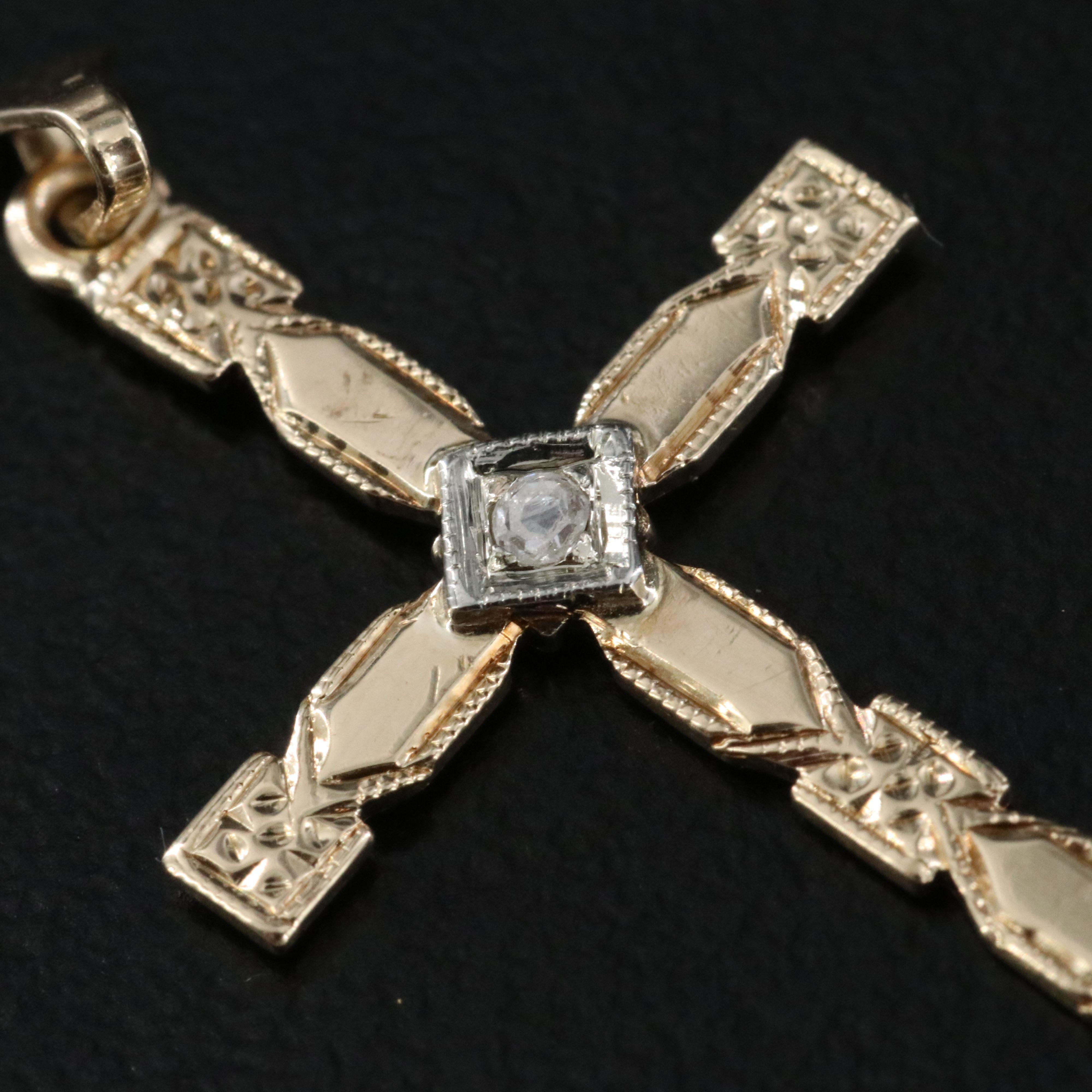 14K Diamond Accented Cross Pendant