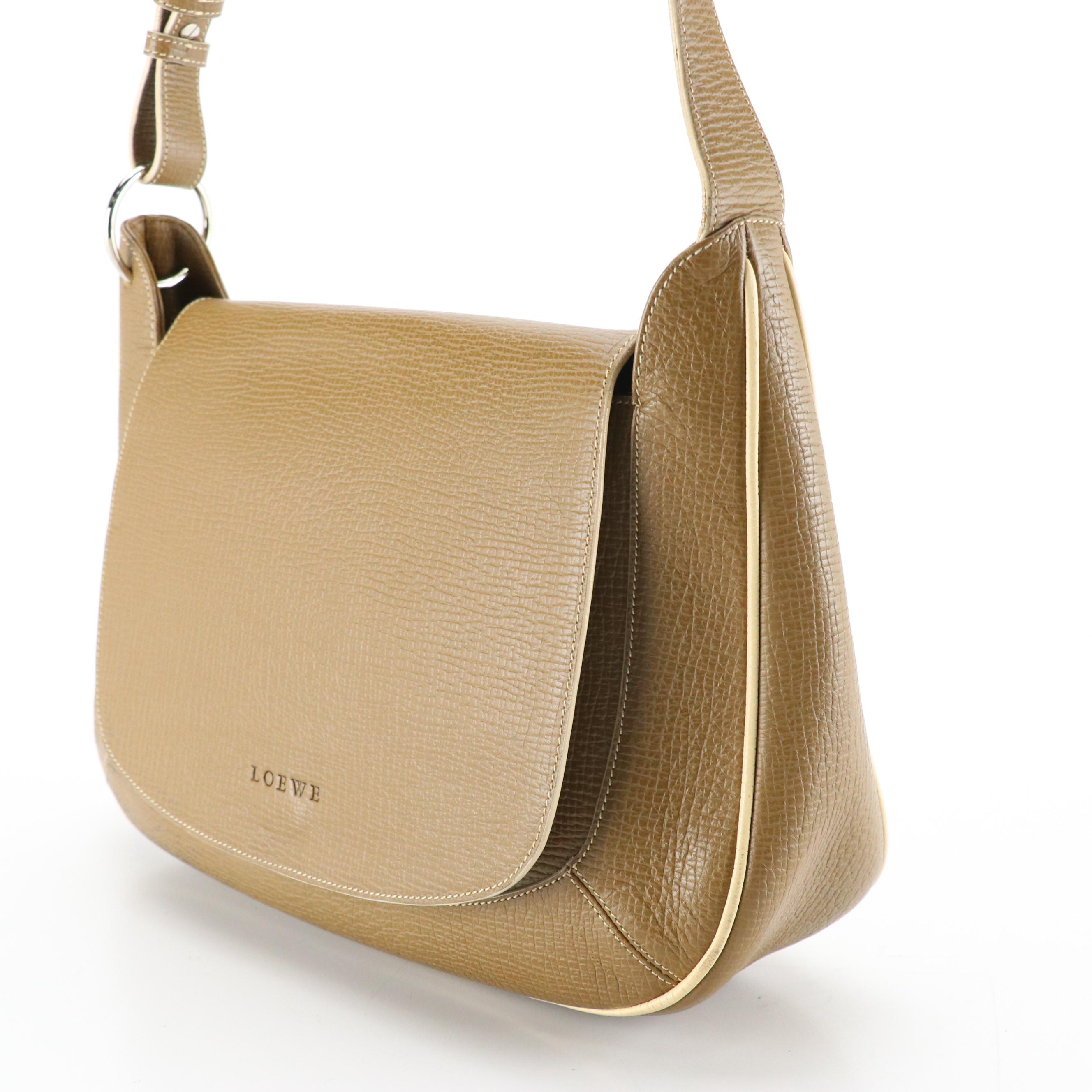 Loewe Flap Front Crossbody Bag in Khaki Textured Leather