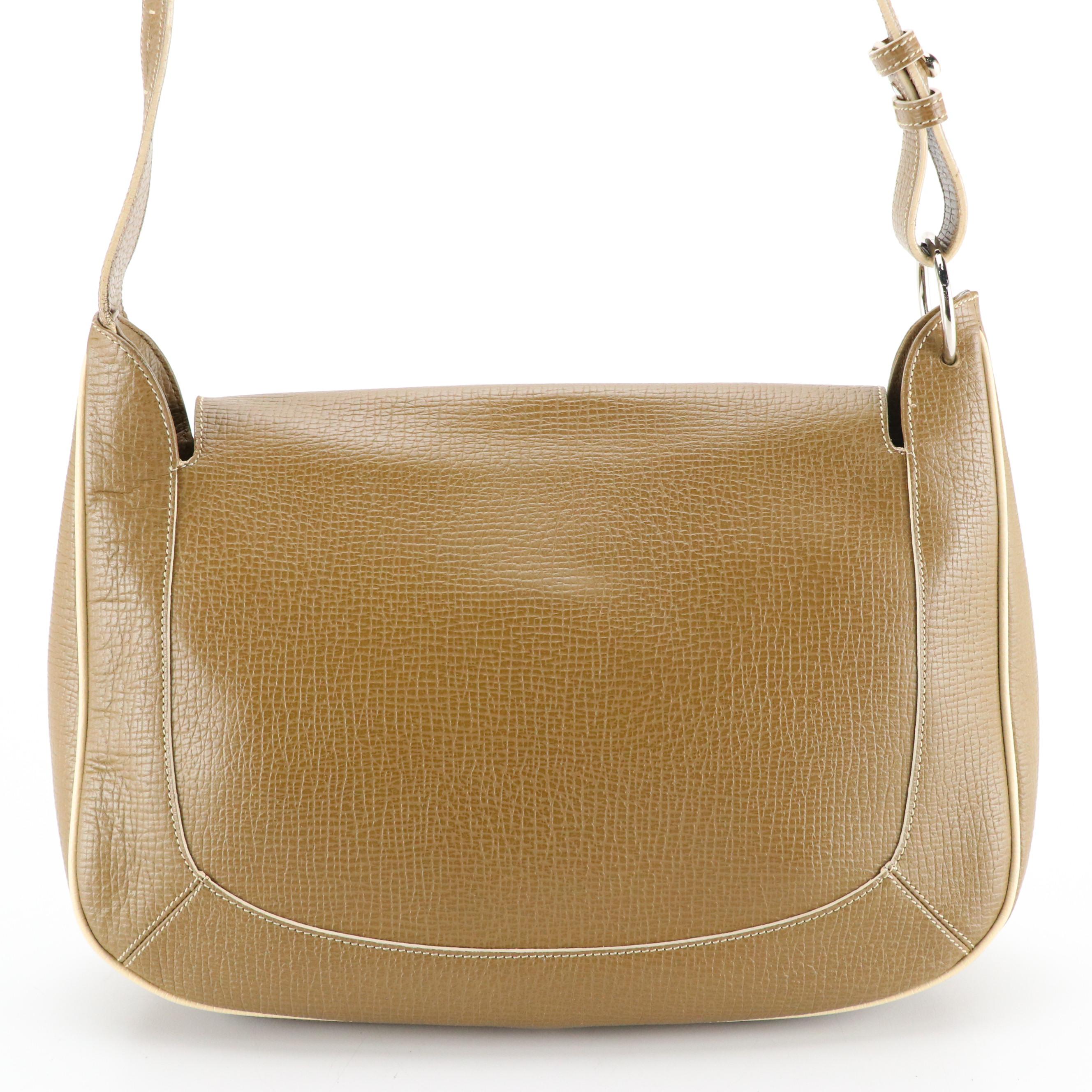 Loewe Flap Front Crossbody Bag in Khaki Textured Leather