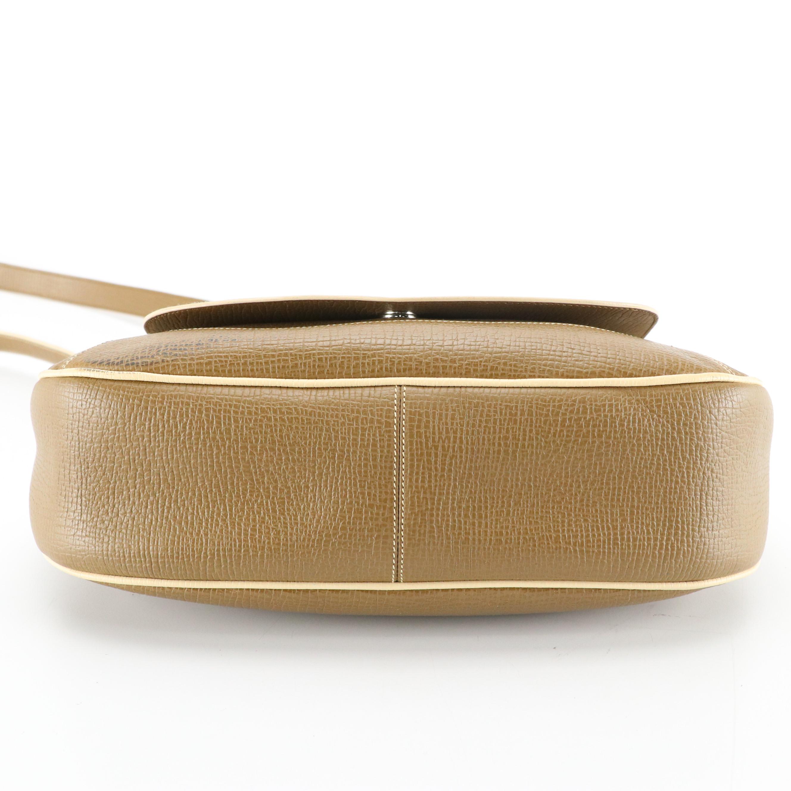 Loewe Flap Front Crossbody Bag in Khaki Textured Leather