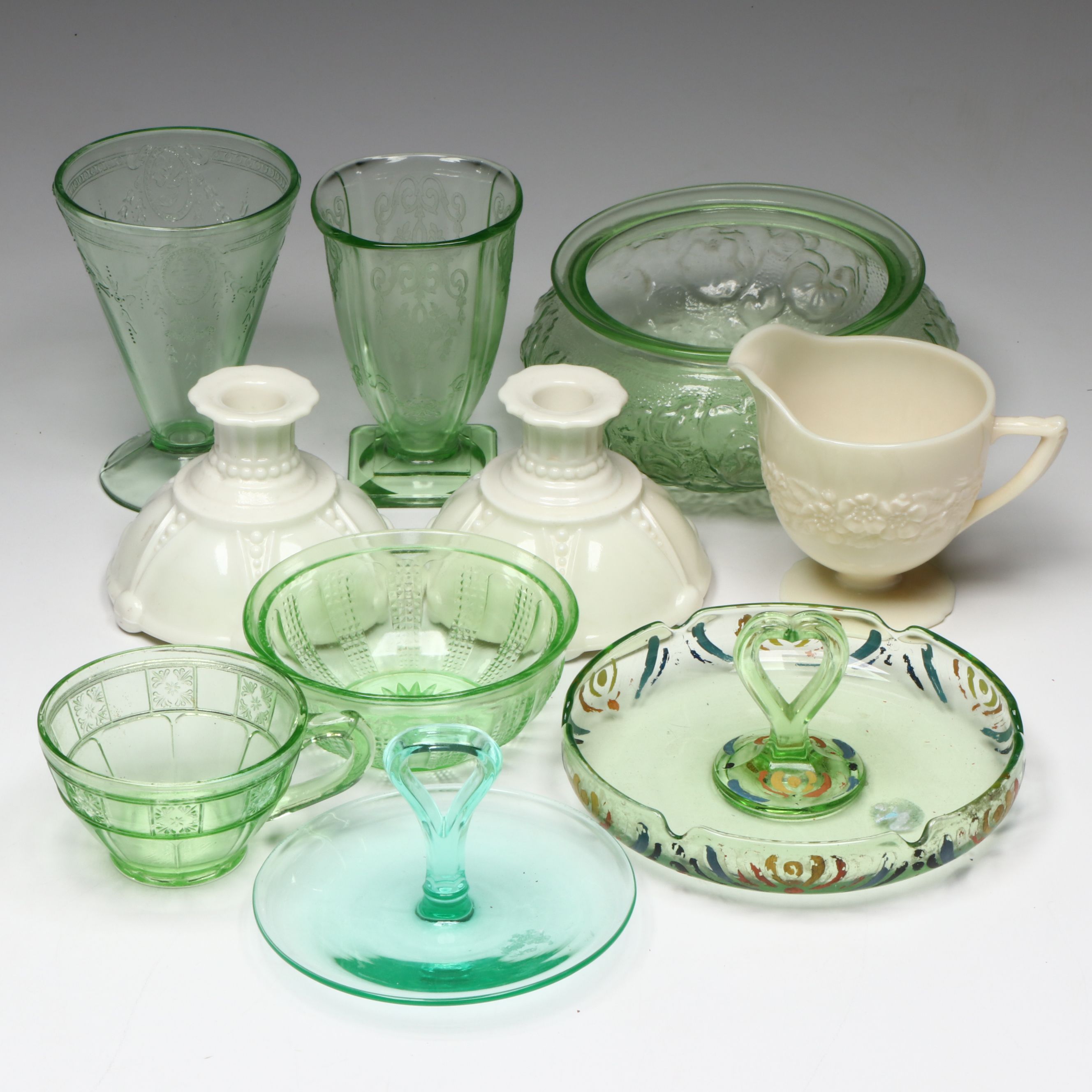 Anchor Hocking "Oyster and Pearl" with More Vaseline and Custard Glass Tableware