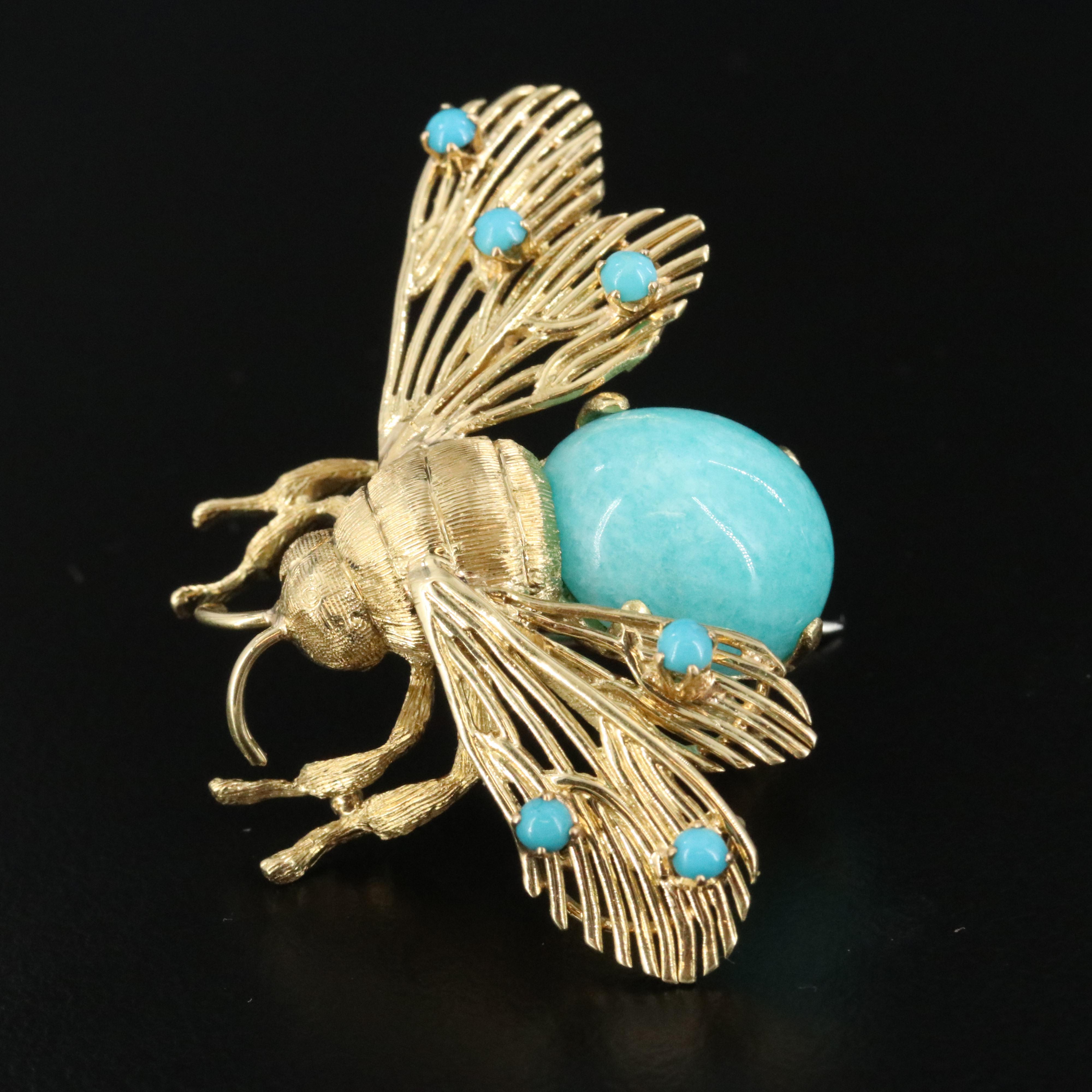 Italian 18K Amazonite and Turquoise Bumble Bee Brooch