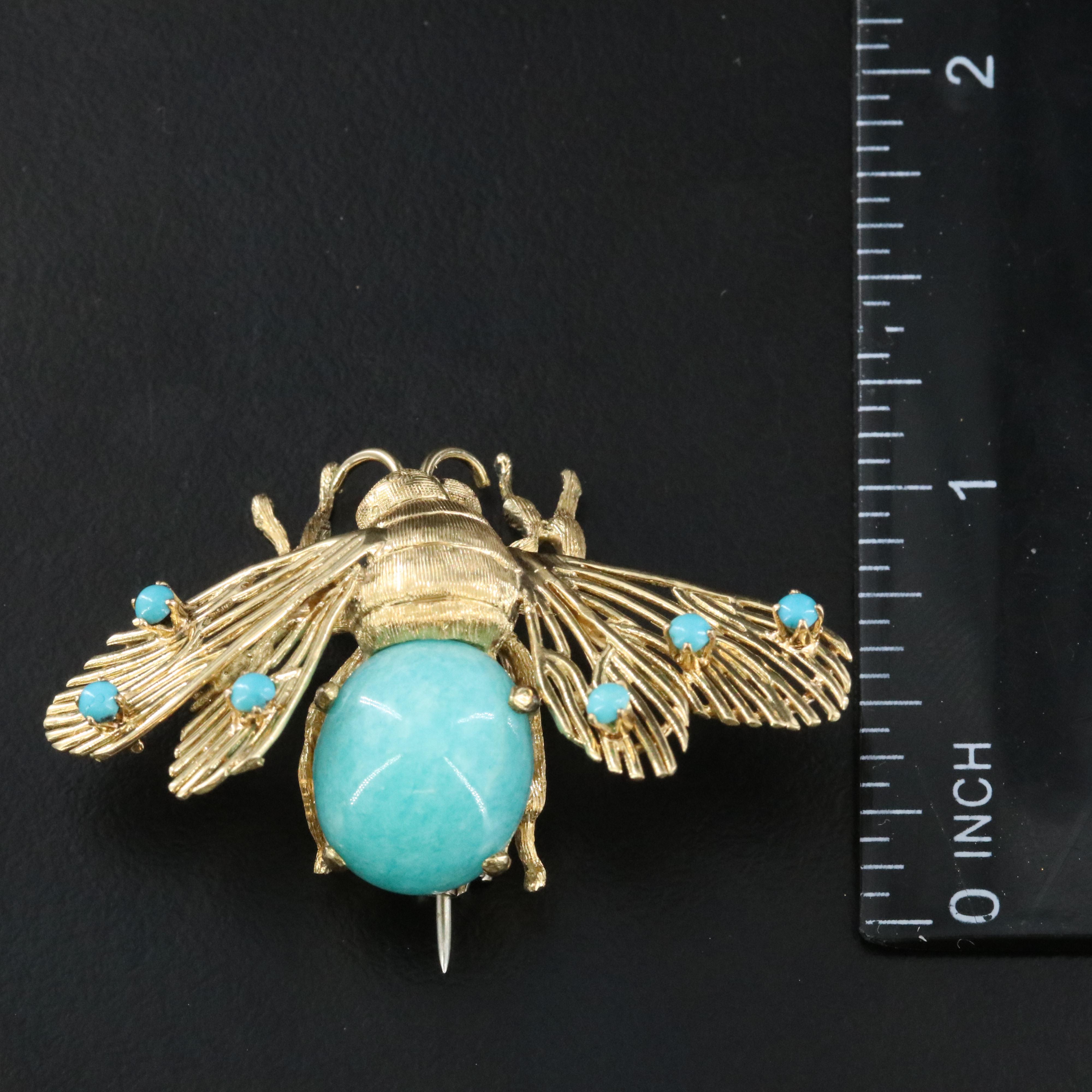 Italian 18K Amazonite and Turquoise Bumble Bee Brooch