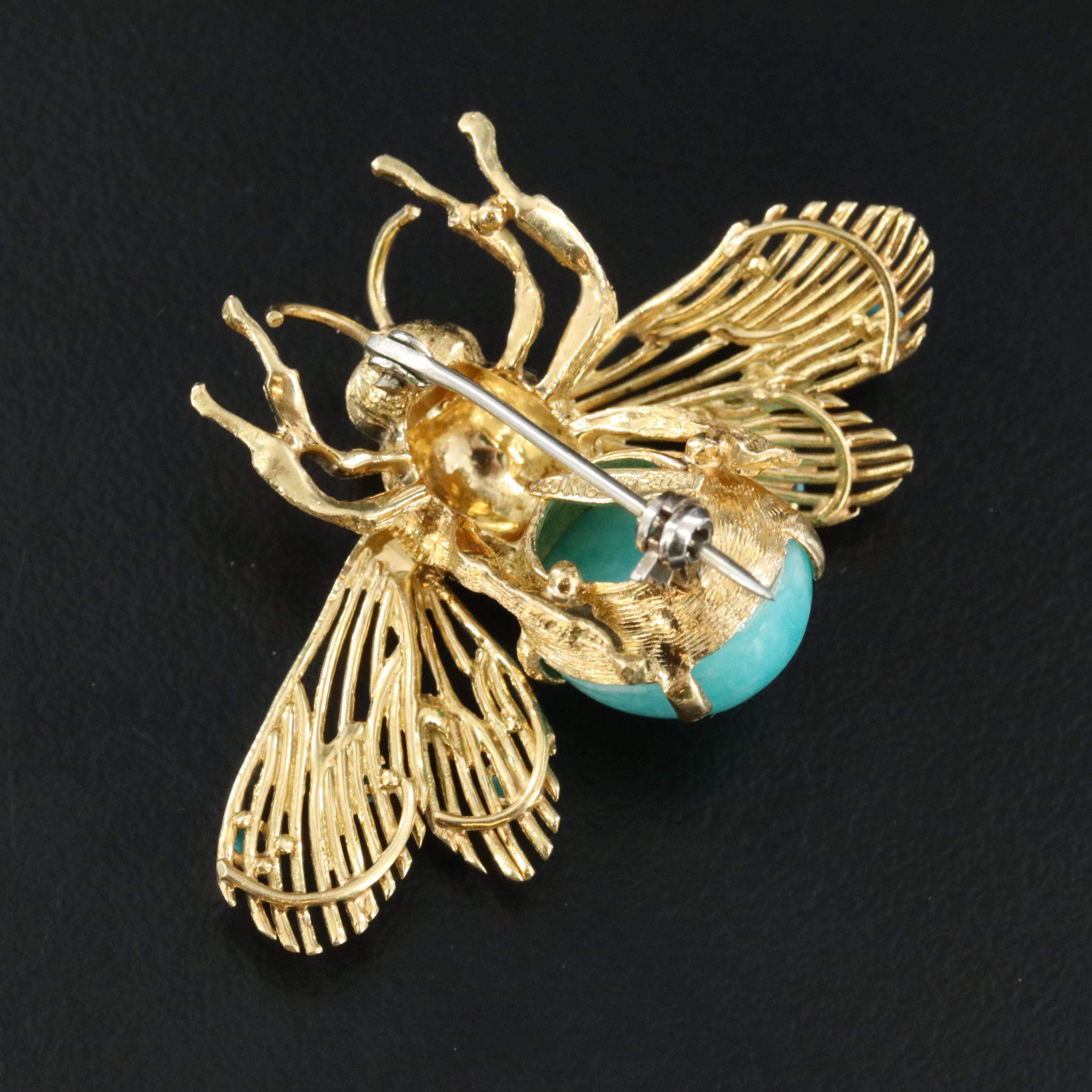 Italian 18K Amazonite and Turquoise Bumble Bee Brooch