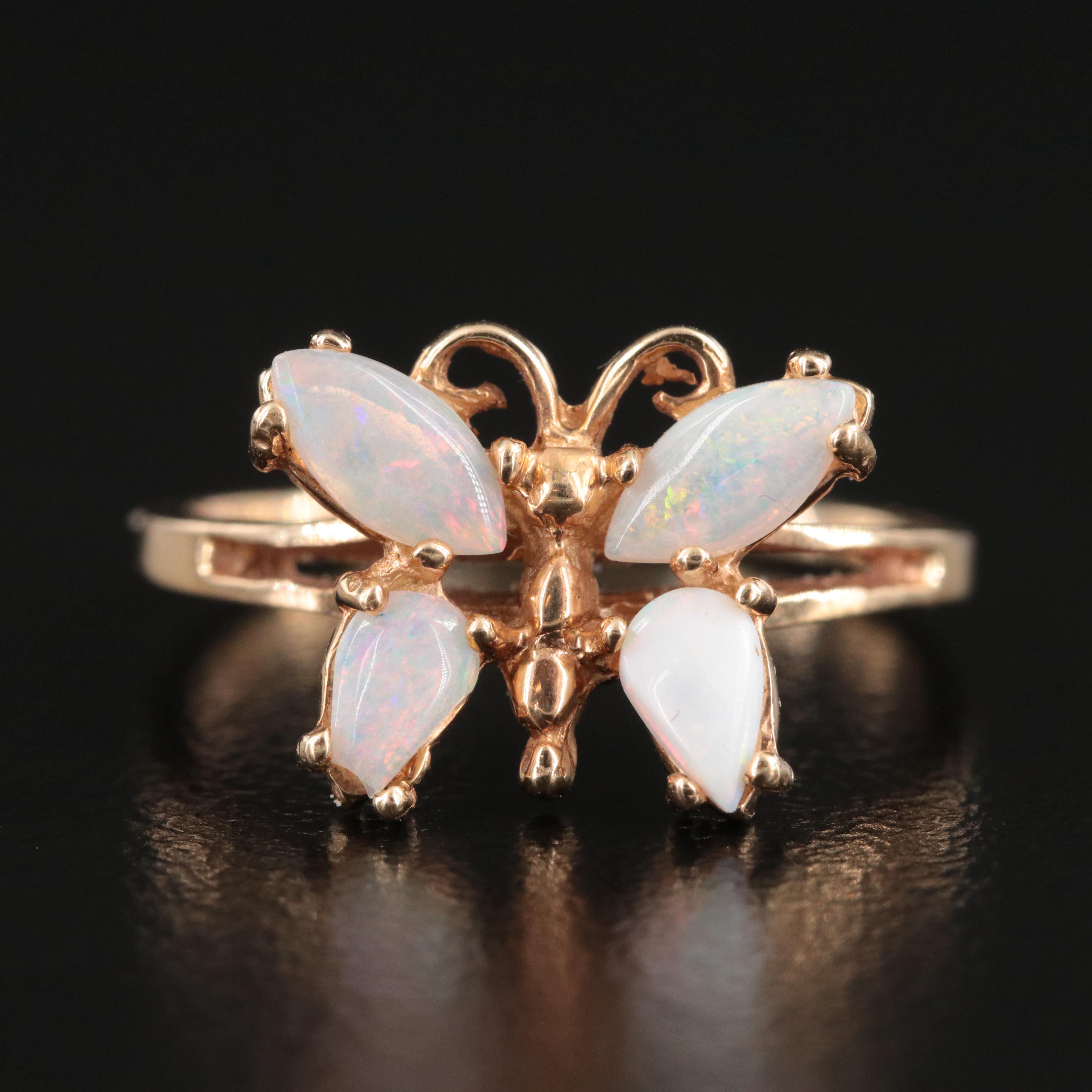 14K Opal Butterfly Ring