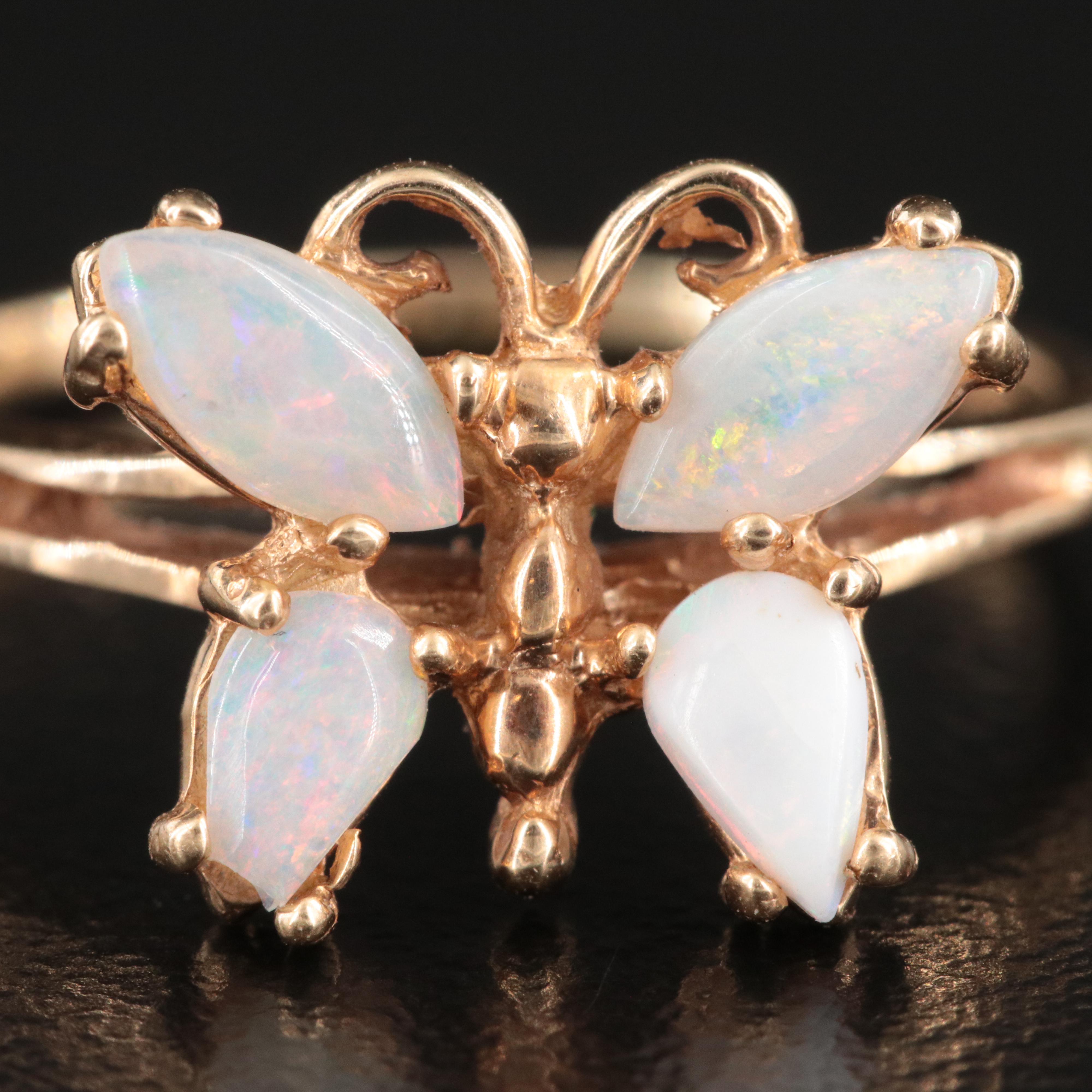 14K Opal Butterfly Ring