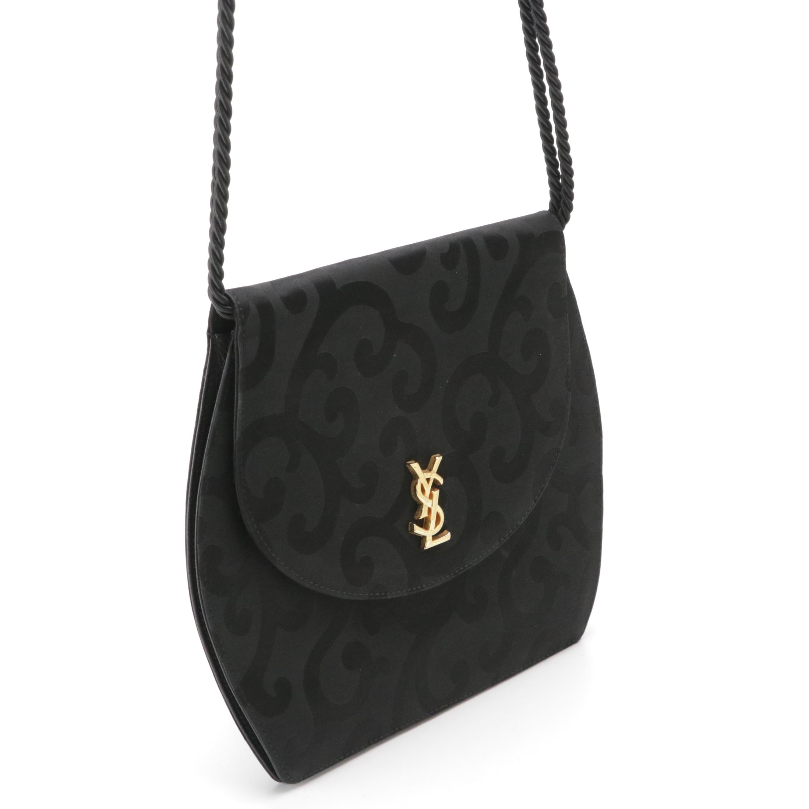 YSL Scrolling Nylon Jacquard Front-Flap Evening Bag with Tasseled Cord Strap