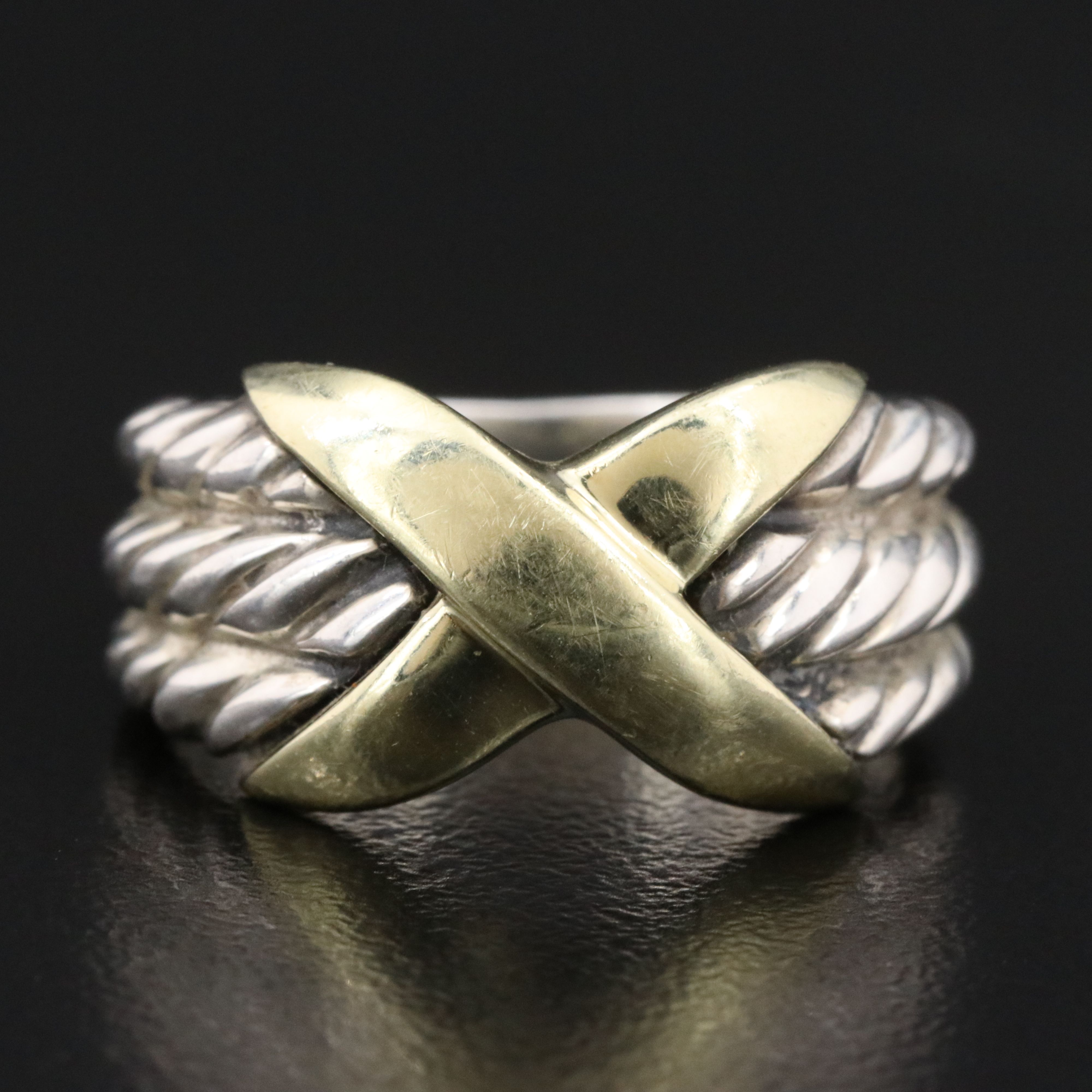 David Yurman Sterling Triple Cable X Ring with 14K Accent