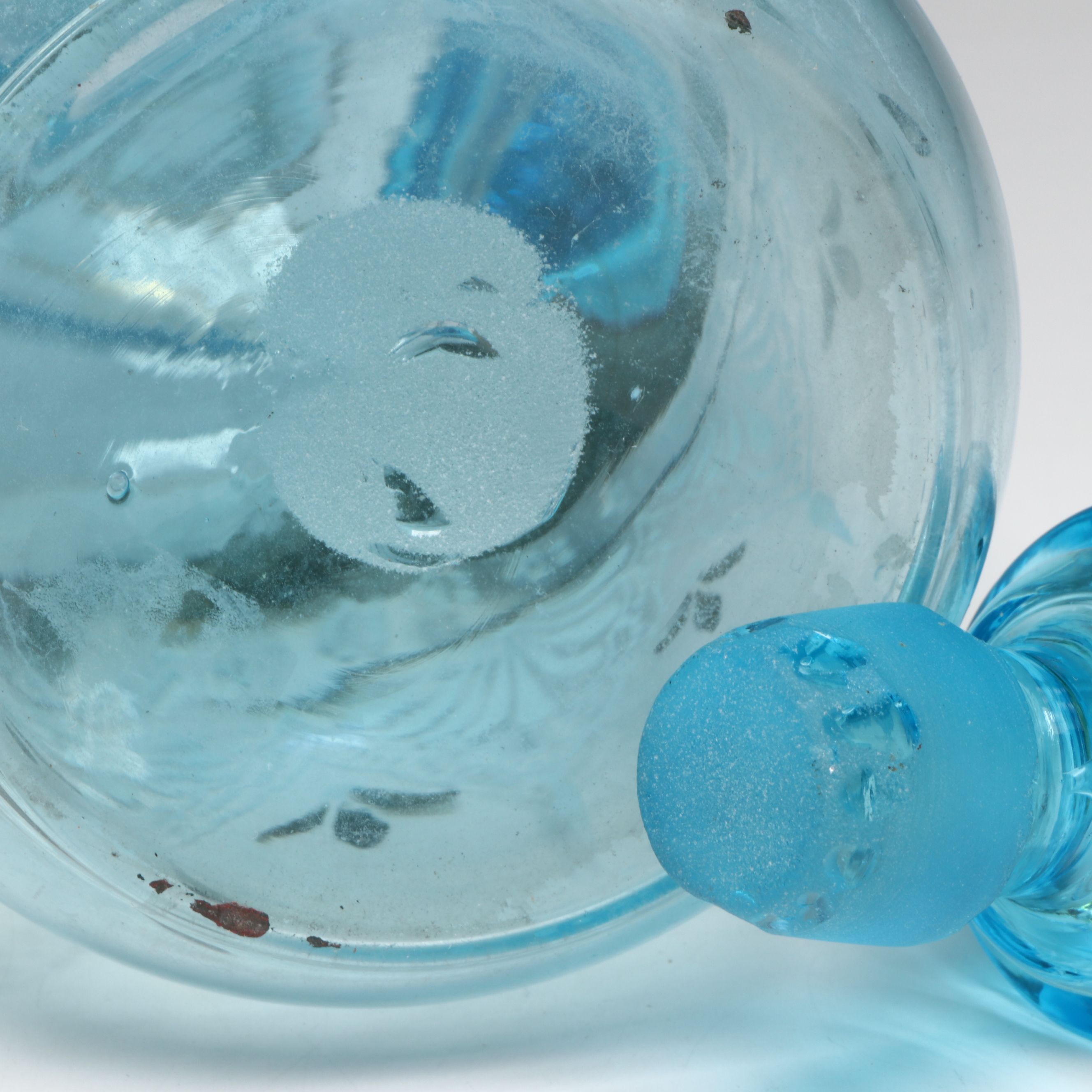 Bohemian Style Blue Glass Hand-Painted Decanter and Cordial Glasses