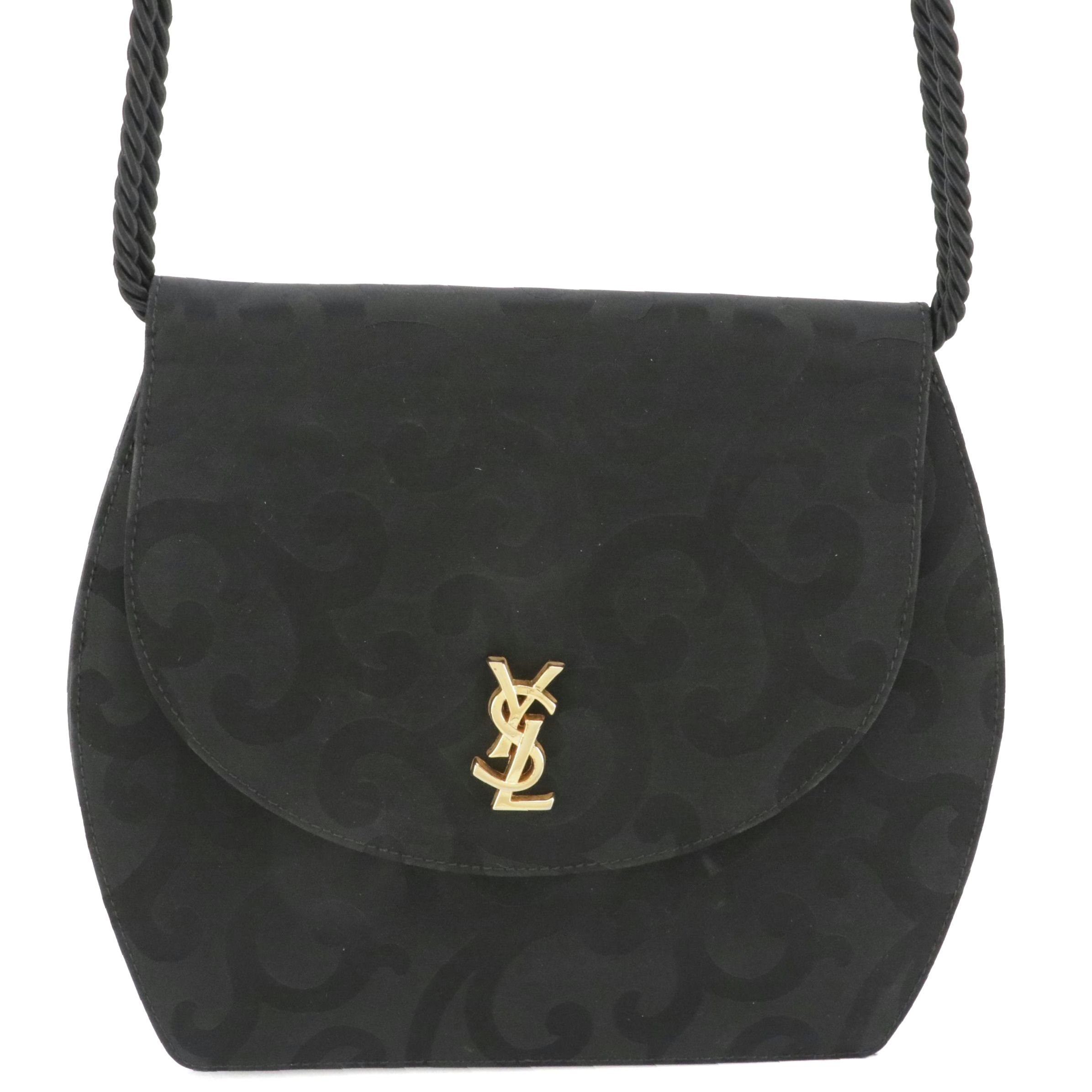YSL Scrolling Nylon Jacquard Front-Flap Evening Bag with Tasseled Cord Strap