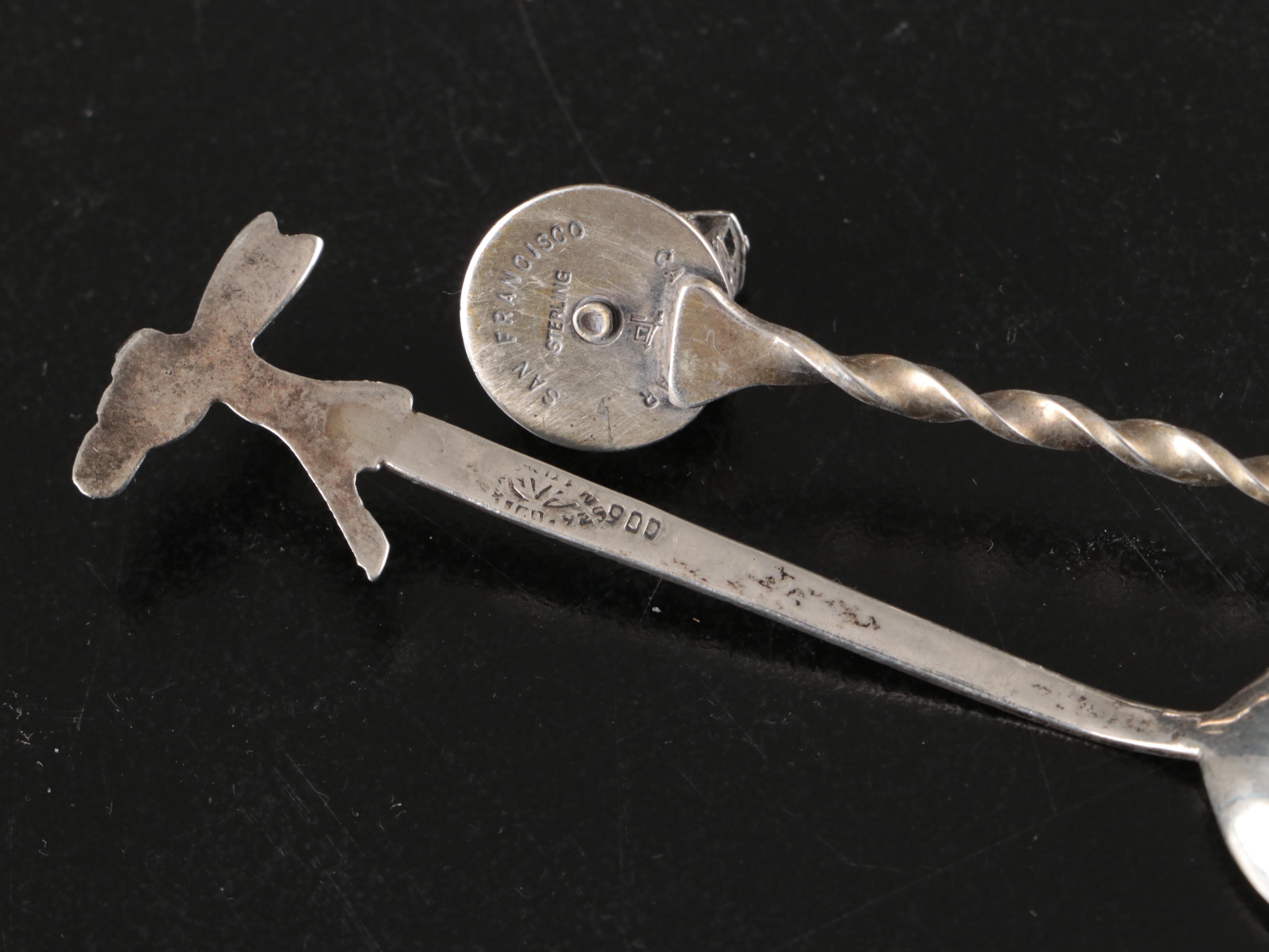 Silver Plate Sugar Spooner with Sterling and Plate Souvenir Spoons