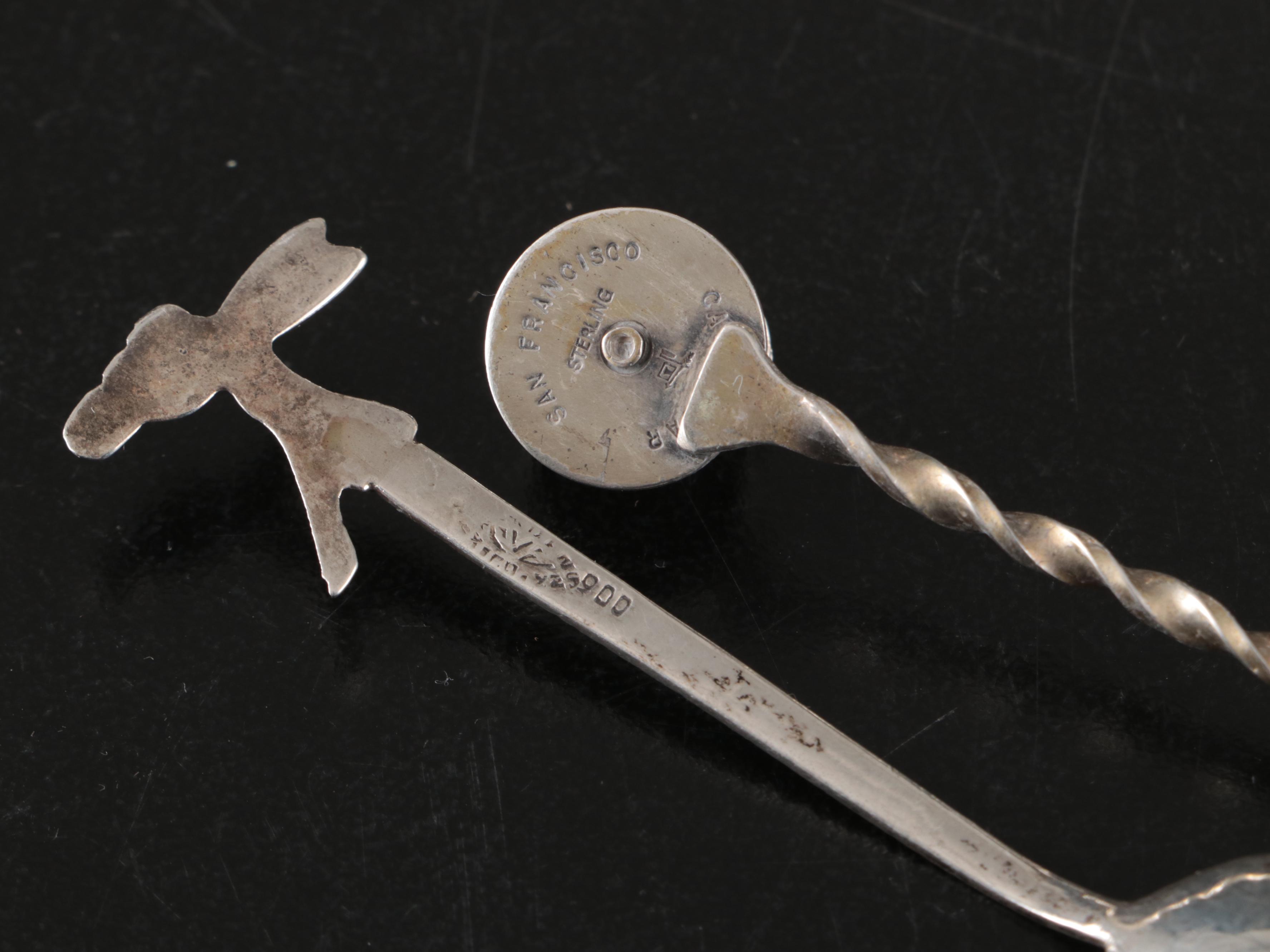 Silver Plate Sugar Spooner with Sterling and Plate Souvenir Spoons