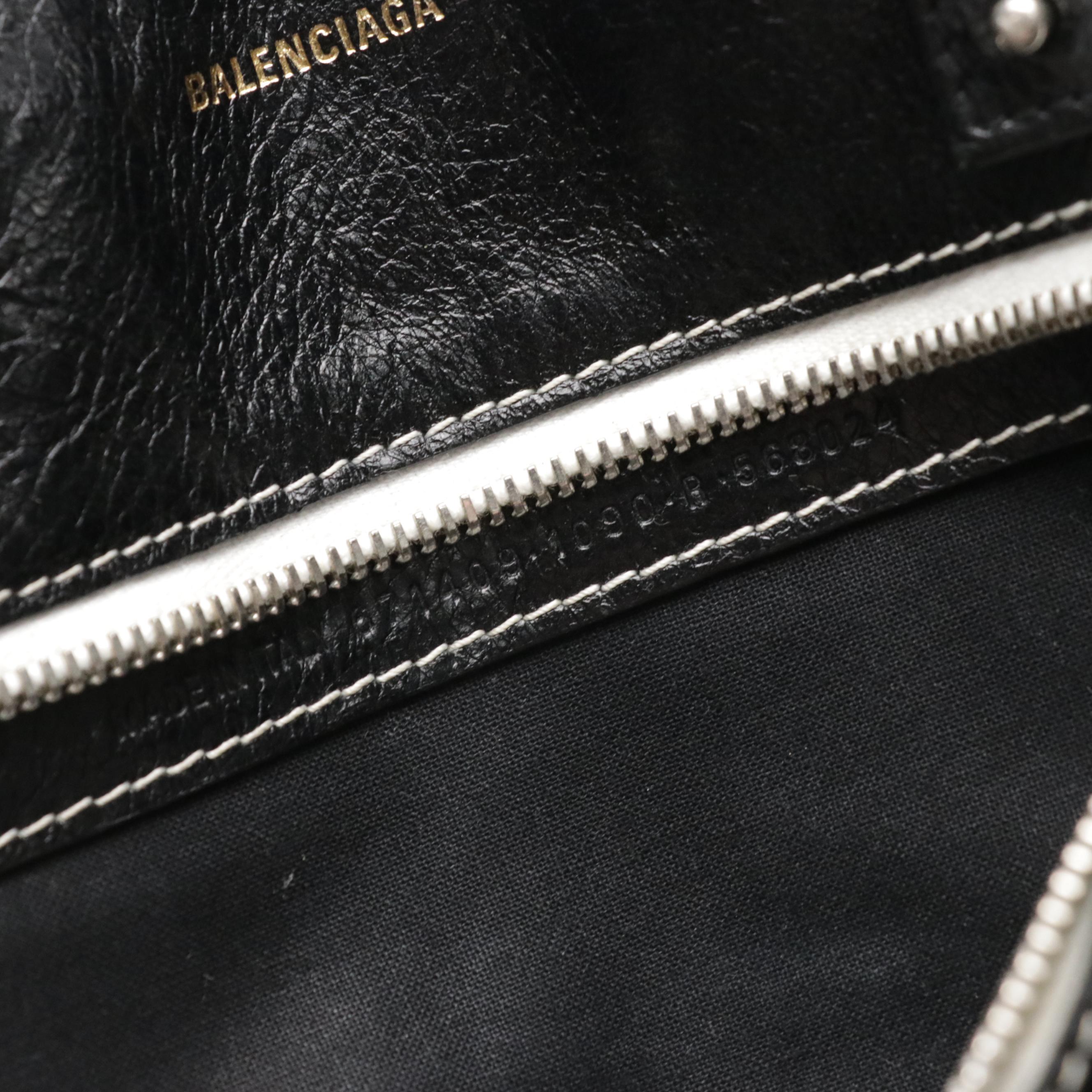 Balenciaga Black and White Striped Leather Barbes Two-Way Shopper Tote