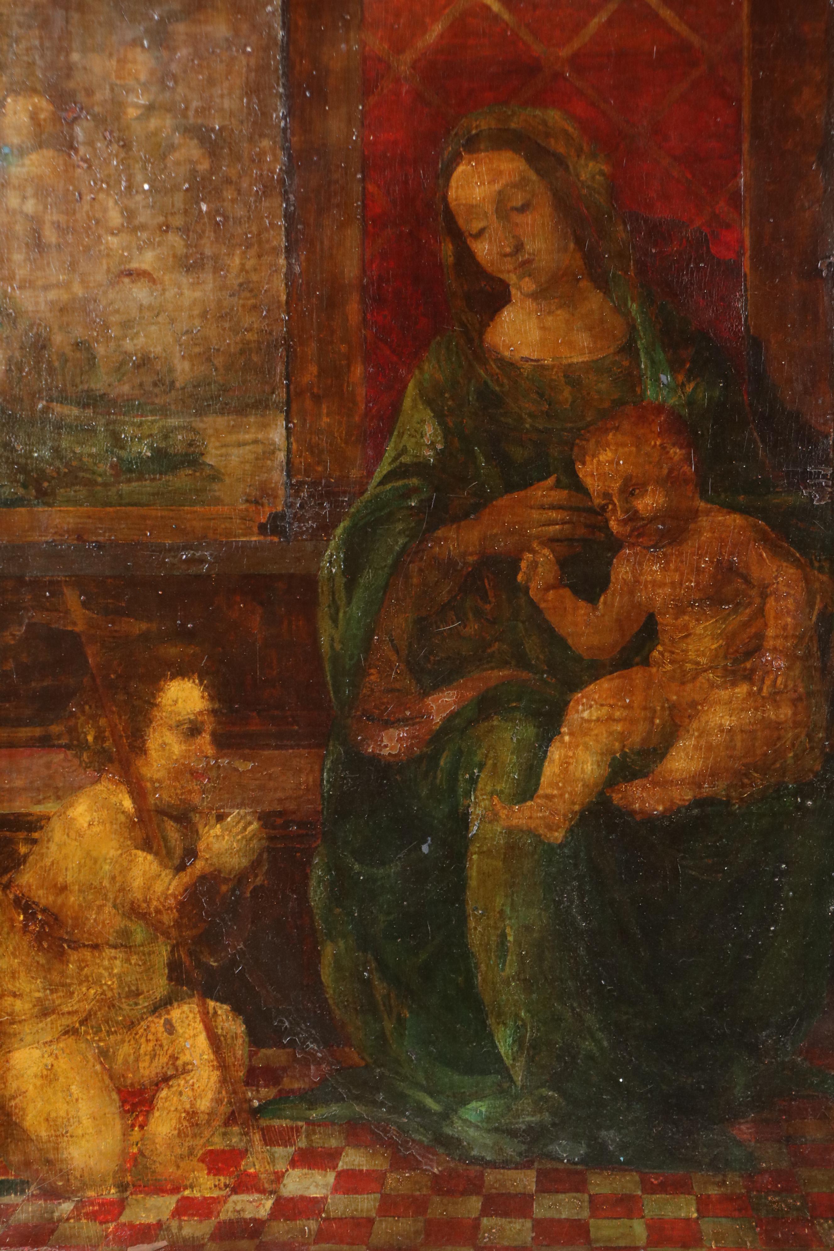 Religious Oil Painting of Madonna and Child with Saint John the Baptist