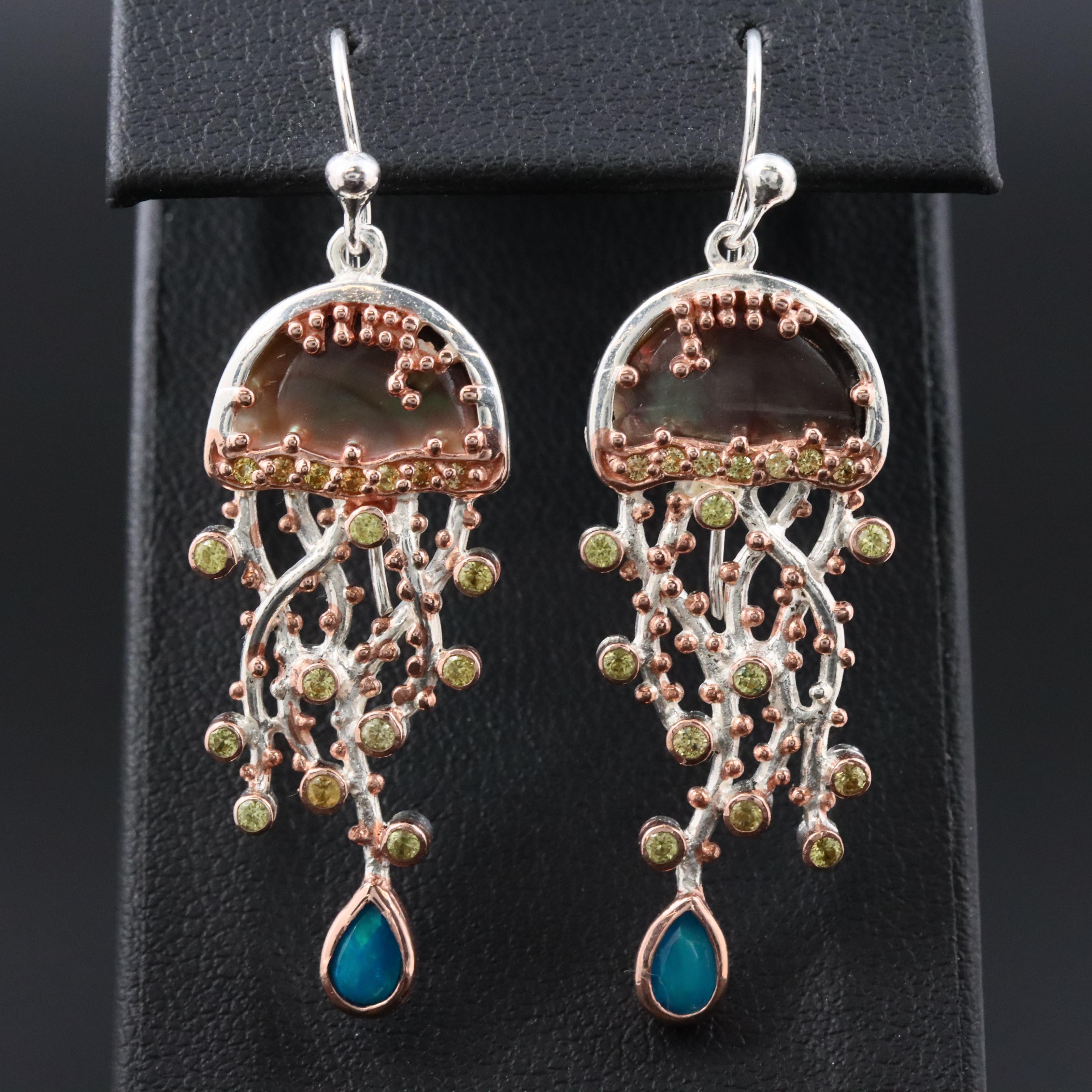 Sterling Shell, Sapphire and Opal Jellyfish Earrings