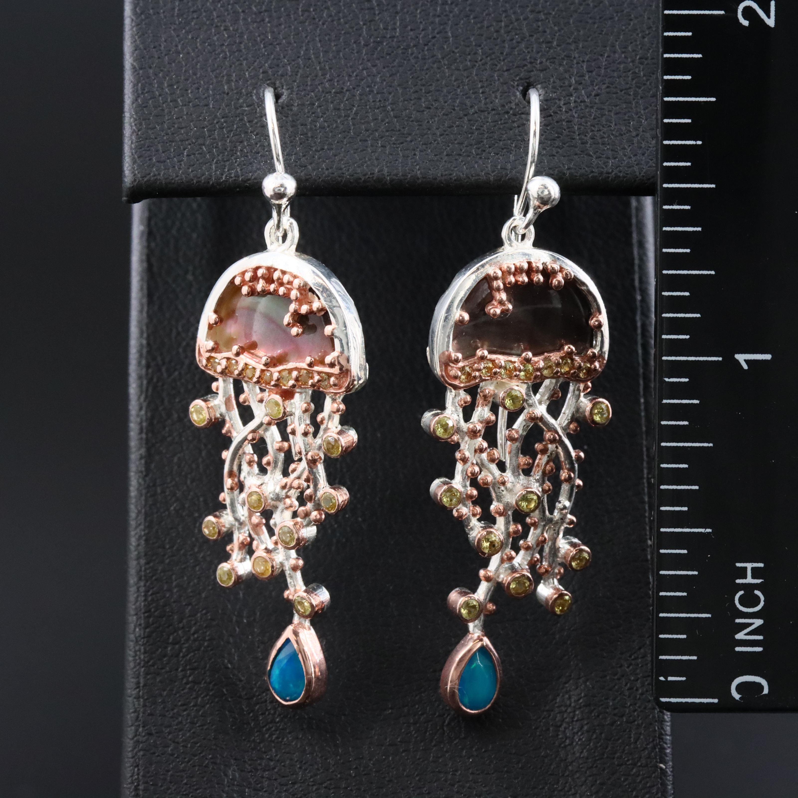 Sterling Shell, Sapphire and Opal Jellyfish Earrings
