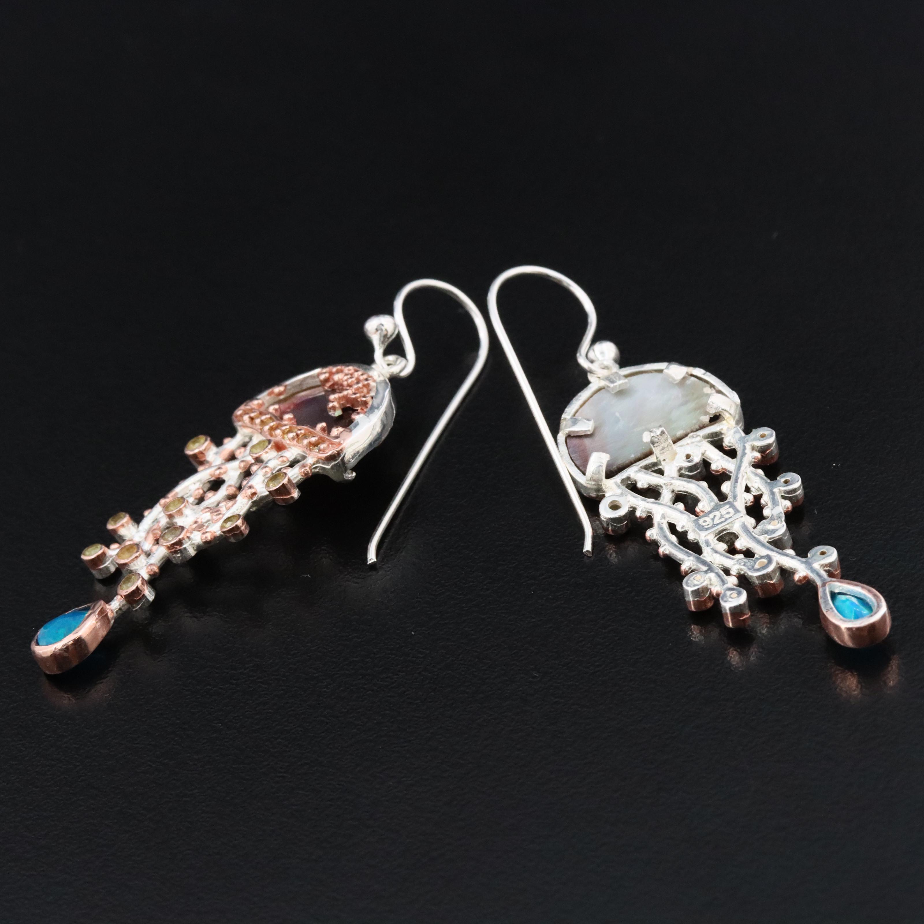 Sterling Shell, Sapphire and Opal Jellyfish Earrings