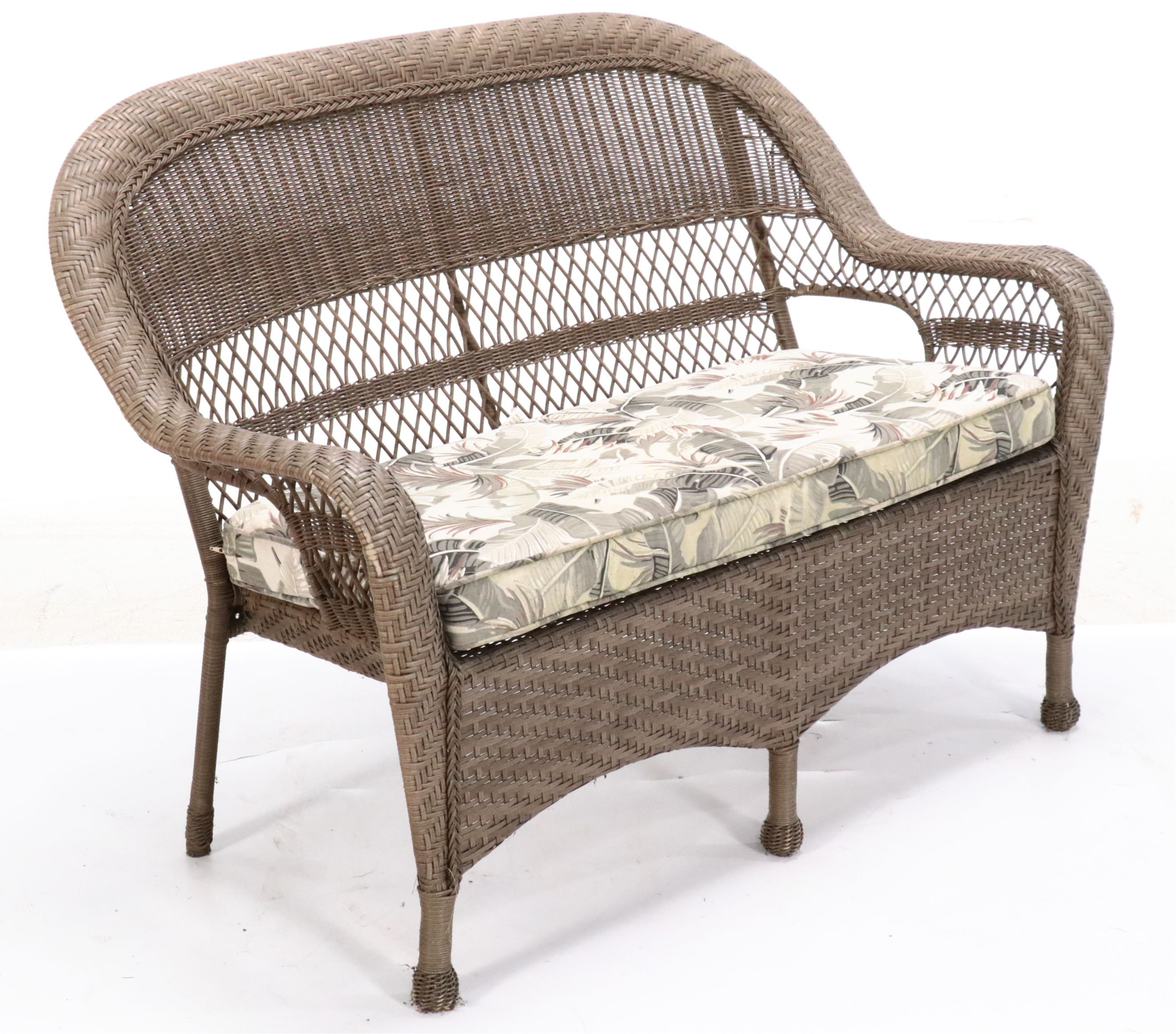 Resin Wicker Patio Settee with Upholstered Cushion